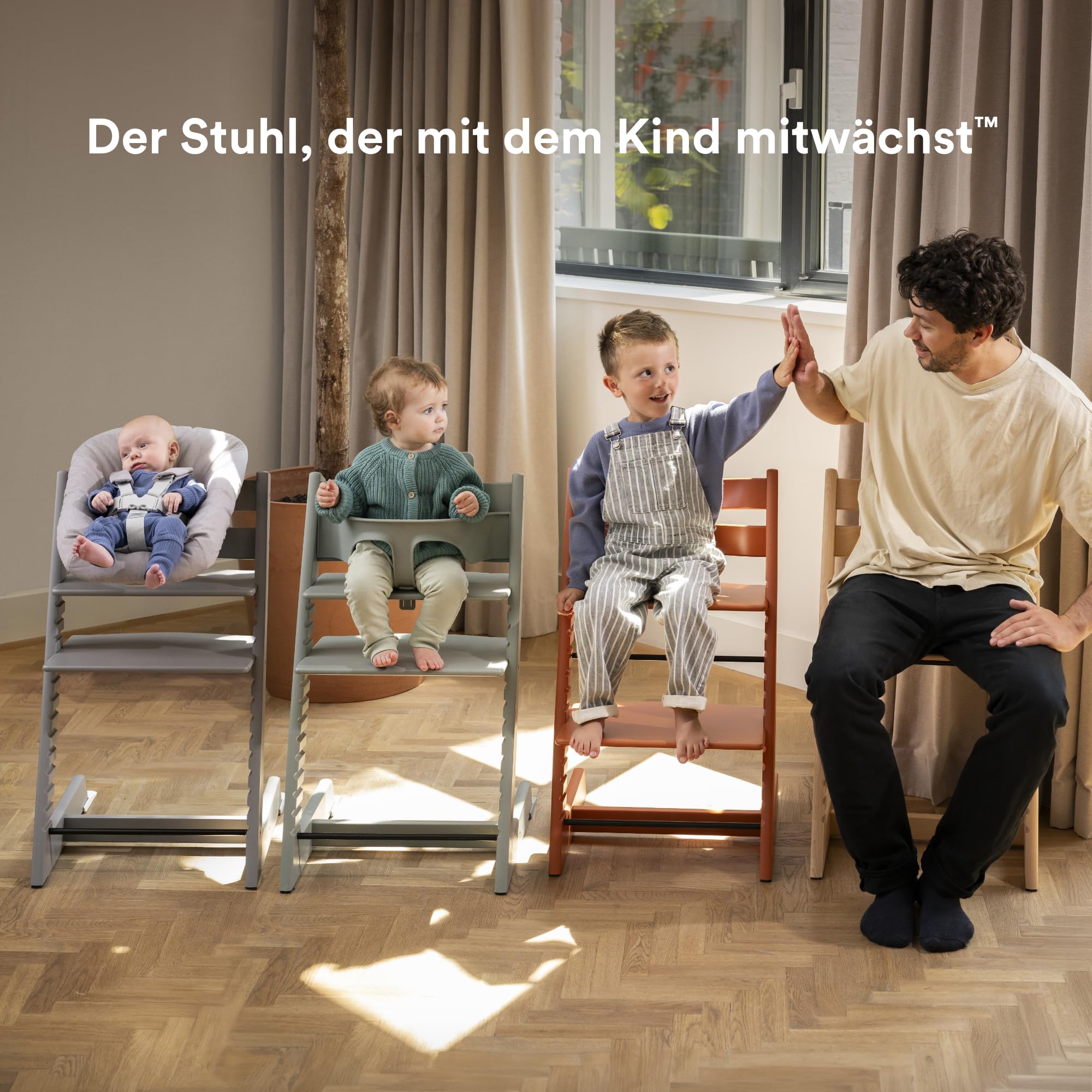 Stokke Tripp Trapp Stuhl mit Newborn Set und Baby Set, Natürlich - Sicher, verstellbar, ergonomisches Design