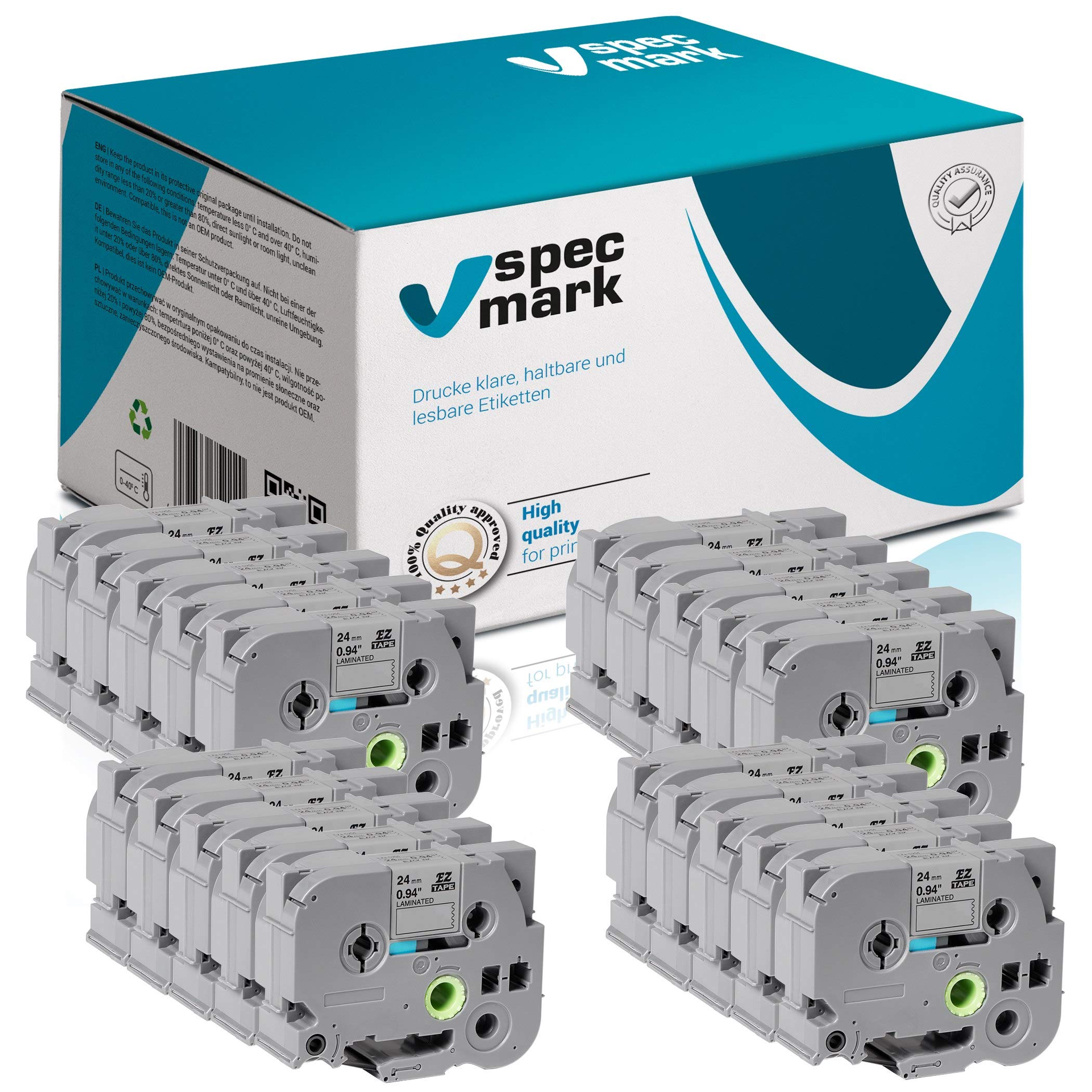 specmark Nastro TZe-M951 24mm x 8m Set x 20 pezzi Nastro nero su argento nuvoloso compatibile con la stampante Brother PT P-touch AZe-M951 EZe-M951 TZ-M951 TZ2-M951