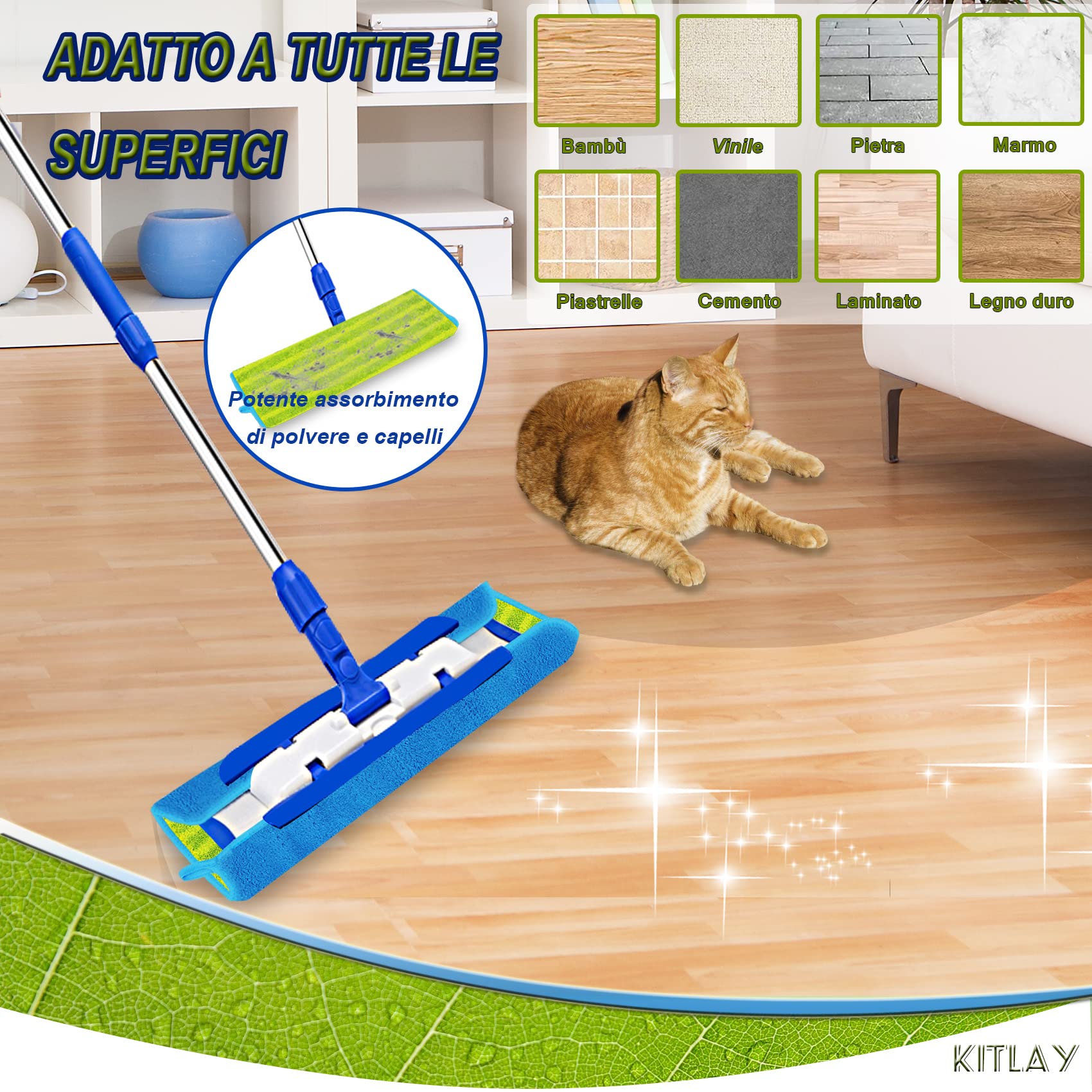 8 Pezzi Panno Microfibra Aggiornamento Mop Panni Compatibile con MR. SIGA Professionale Microfibra Mop,bagnato e asciutto con 1 spazzola di rimozione dello sporco