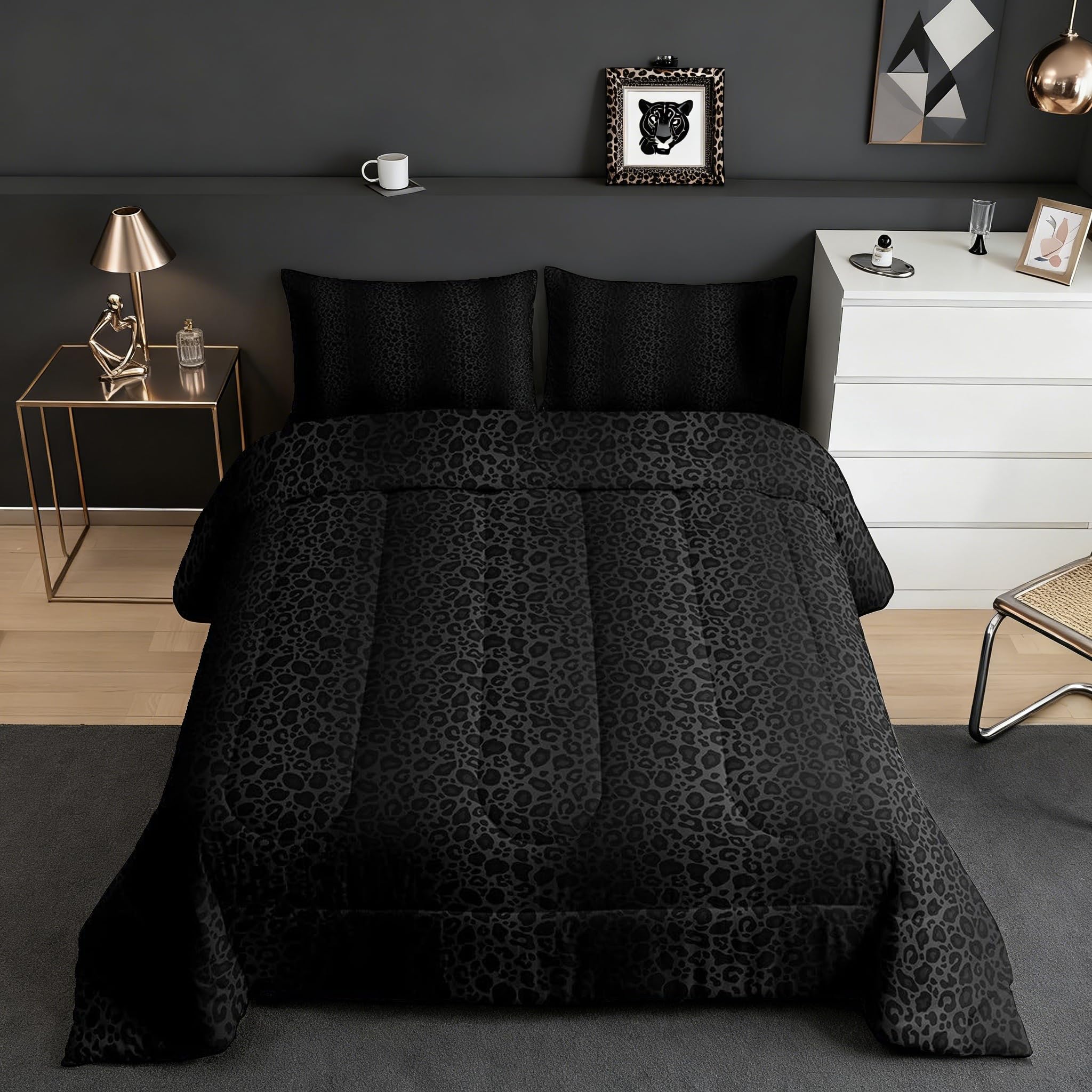Feelyou Kids Toddler Size Black Leopard Bedding Set Cheetah Print Comforter Set Safari Comforter Kids Boys Girls Animal Duvet Insert Adult Bedroom Decor With 2 Pillow Case