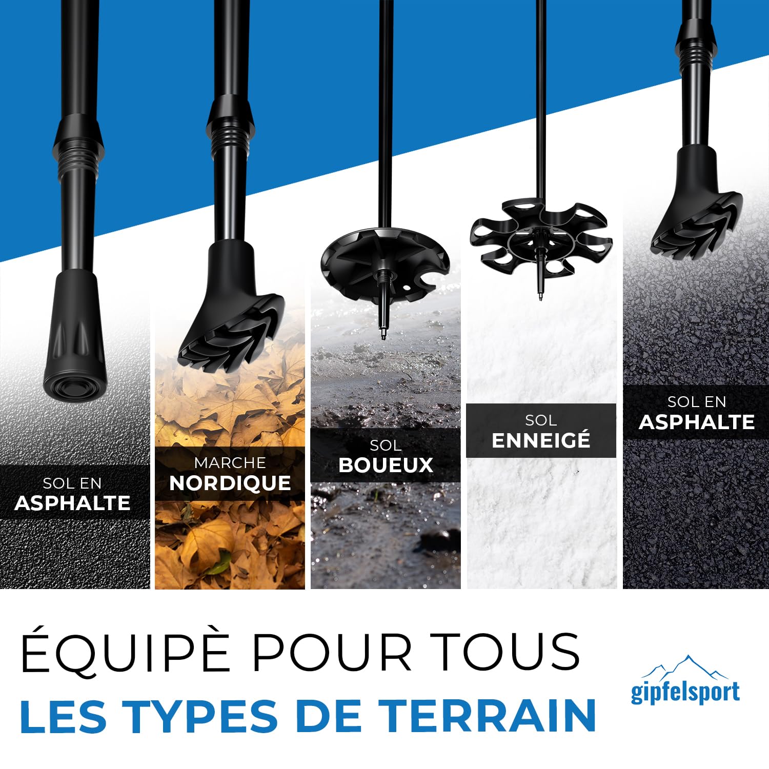 gipfelsport Bâtons de marche nordique en carbone et aluminium – Bâtons de marche télescopiques réglables | Bâtons de marche nordique pour homme et femme | Bâtons de marche réglables de 77 cm à 120 cm