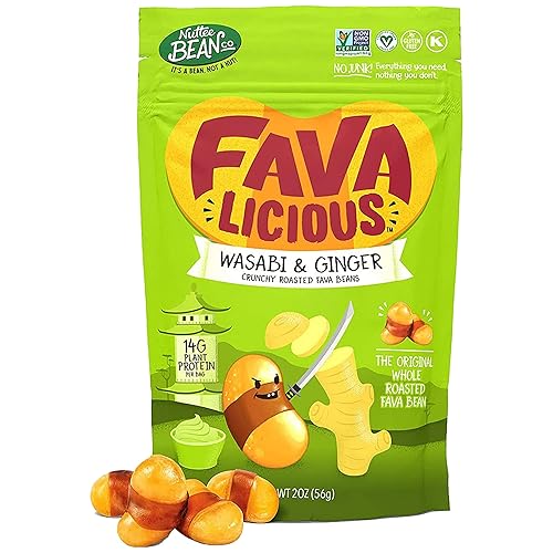 Nuttee Bean Favalicious Fava Bean Snacks 2 oz (paquete de 12) - Wasabi y jengibre