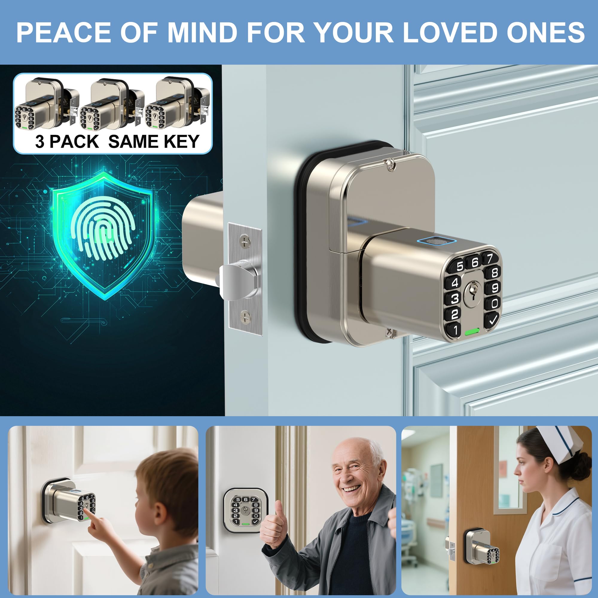 Richelock IU53 Cerradura de puerta de doble cara con huella digital y teclado, para todo tipo de clima, entrada biométrica totalmente impermeable con códigos de doble cara, misma llave en ambos lados