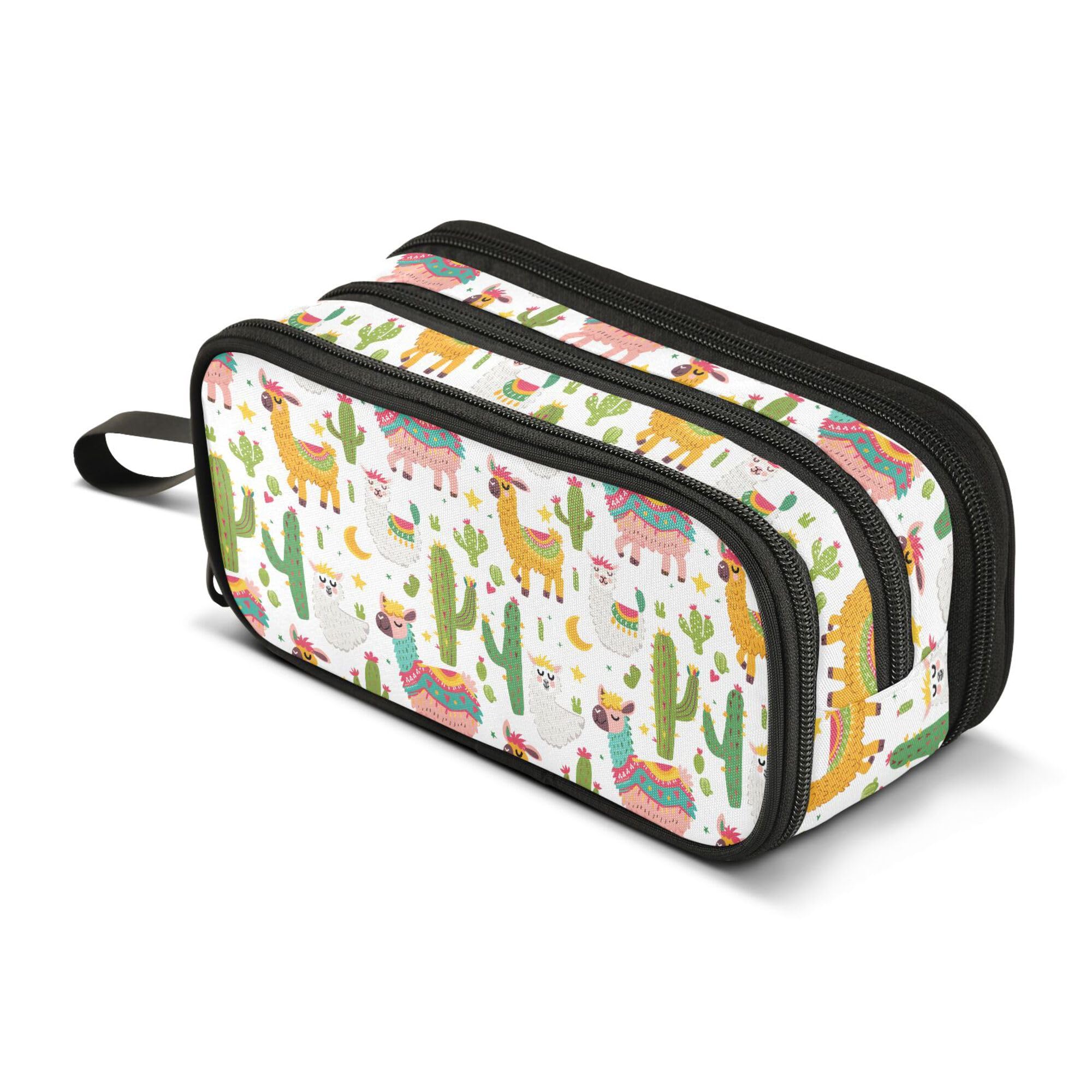 Large Pencil Case, Big Capacity Pencil Bag Pen Pouch Holder 3 Compartments, Alpaca and Cactus School Office Supplies Stationery Makeup Bag Storage Organizer for Students Girls Boys Women Men