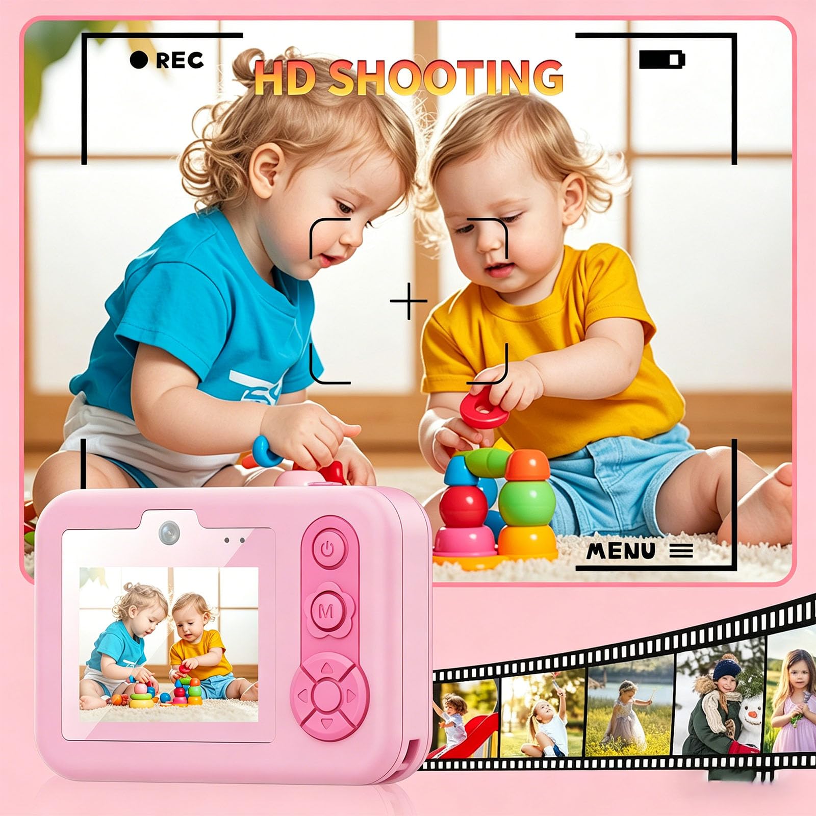 Cámara de aventura para niños, pantalla LCD de 2.4 pulgadas, tarjeta de memoria de 32 GB, juegos integrados, efectos divertidos para pequeños fotógrafos, cámara digital para niños