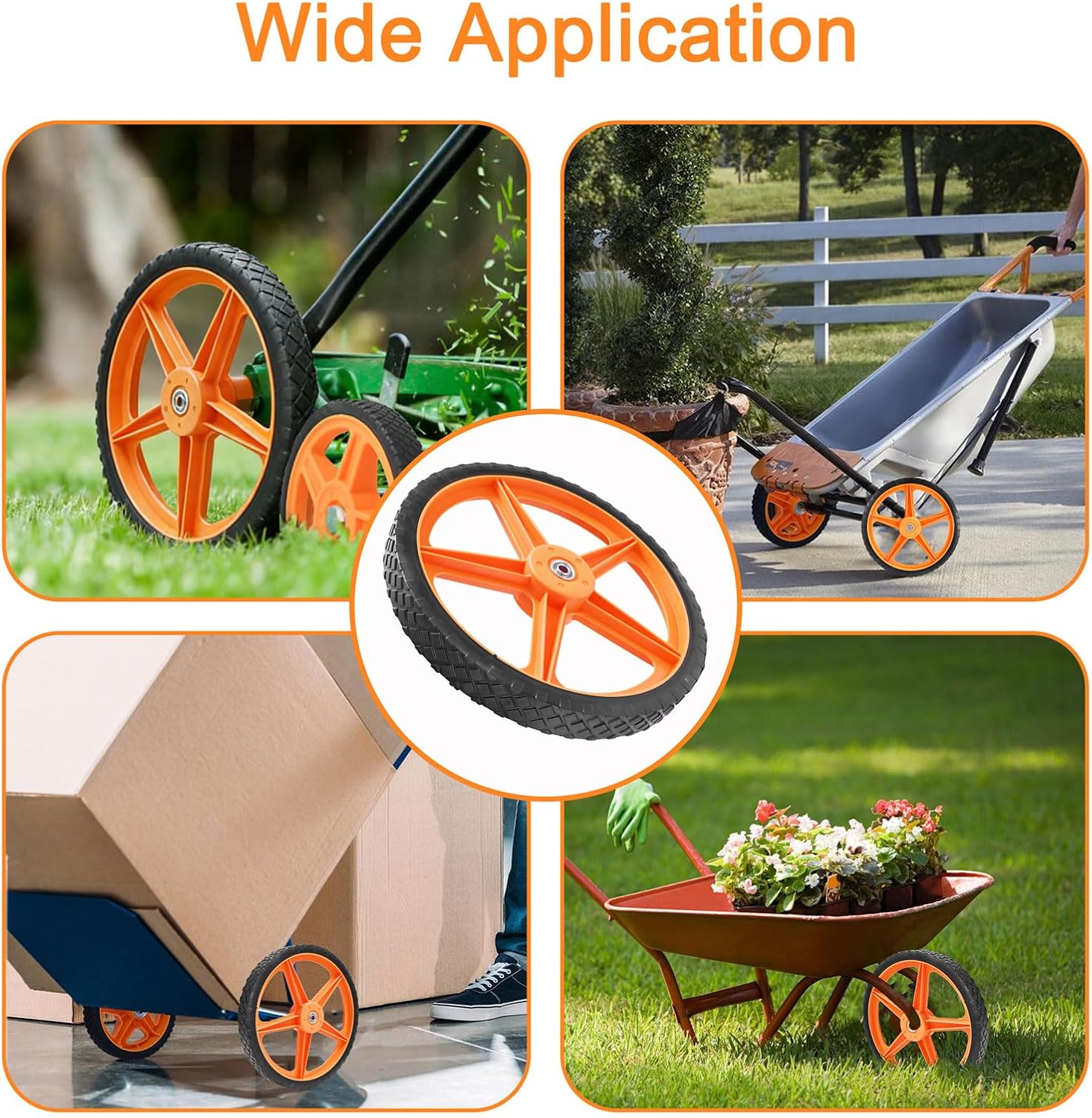 16" Lawn Mower Wheels, 16 x 1.75 Inch Spoked Plastic Wheels, 1/2" Bore, Heavy Duty Replacement Wheels for Push Lawn Mowers, Garden Carts, Yard Equipment And More (2 Pack)