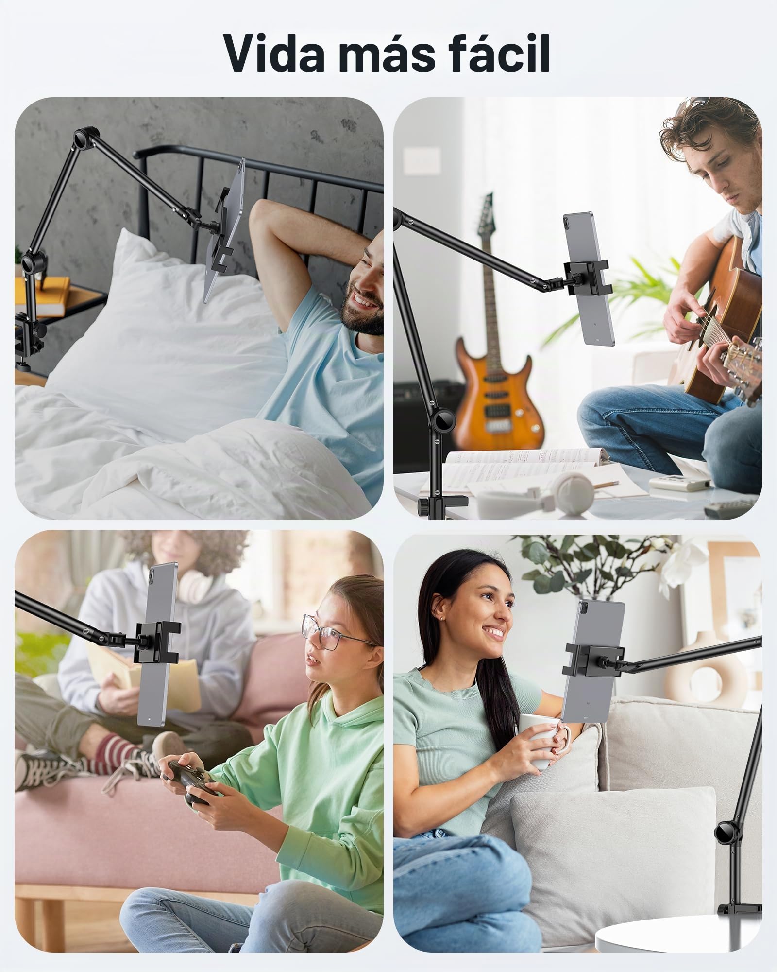 OMOTON Soporte de Tablet para Escritorio, Soporte de Tablet Giratorio 360° para iPad, Soporte de Teléfono Ajustable para Cama con Brazo Sólido, para Todos los iPhone/iPad Pro/Tabletas de Menos de 11"