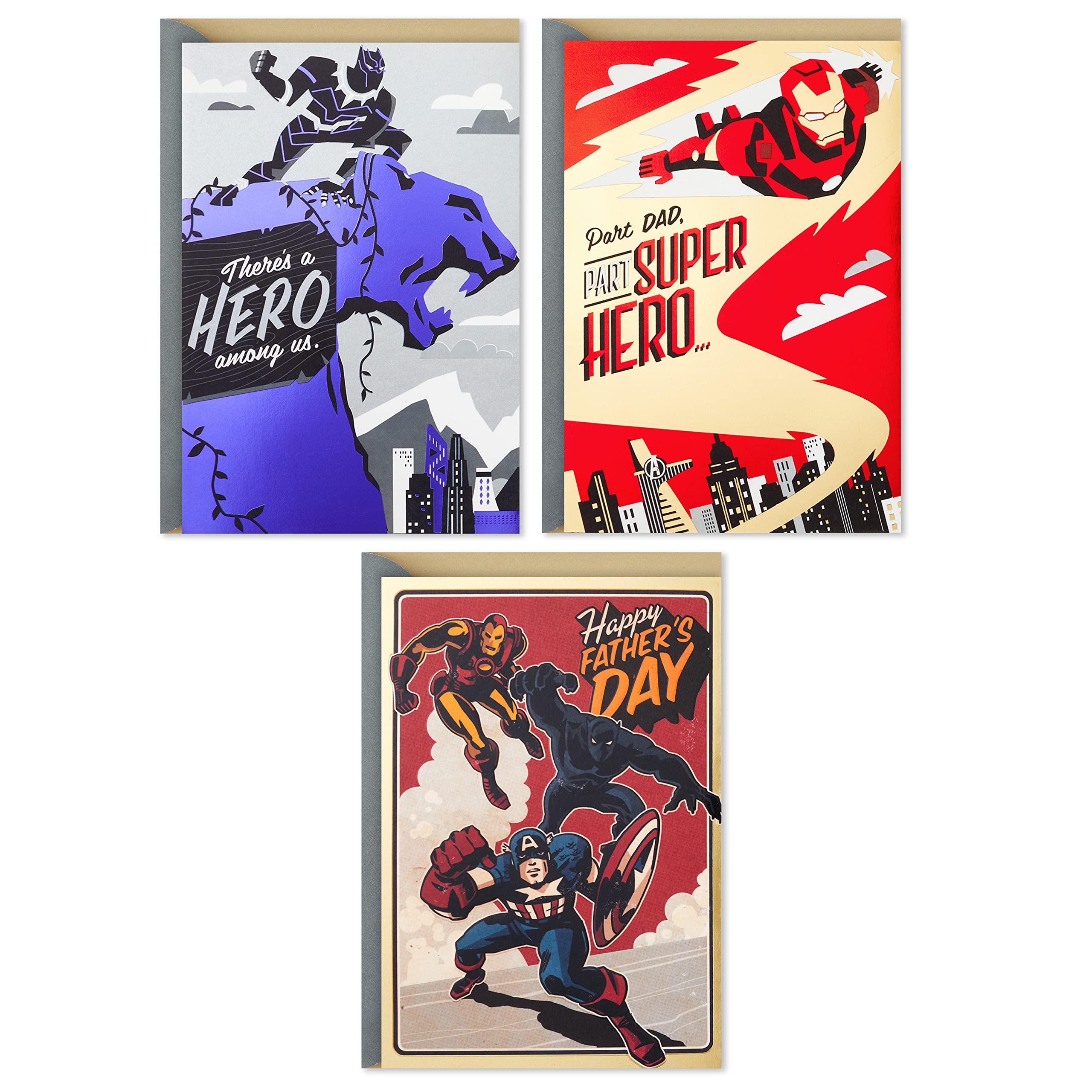 Amazon.com: Hallmark Avengers Pack of 3 Fathers Day Cards (Iron Man, Black  Panther, Captain America) : Everything Else