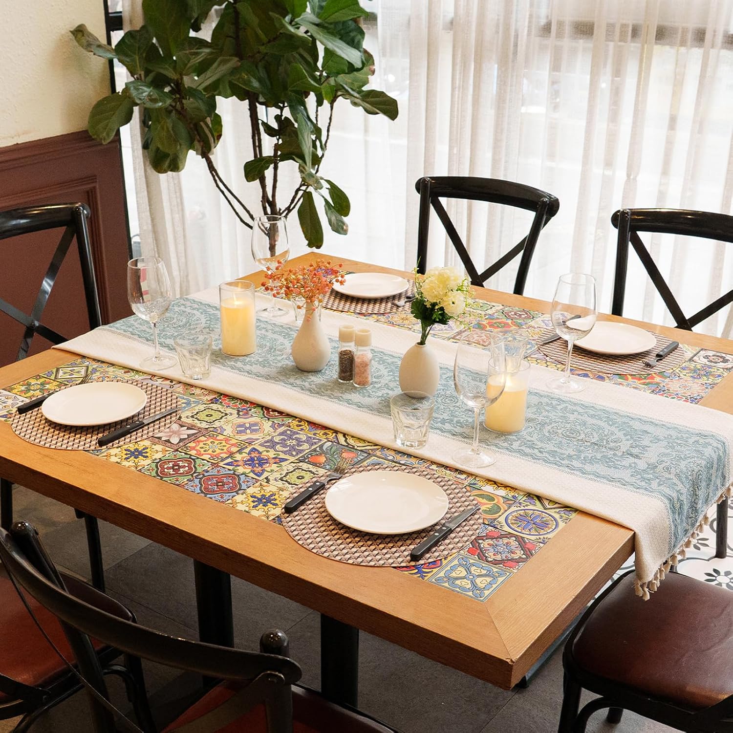 Luxurious High-End Round Faux Leather Placemats Set of 6 – Innovative Handcrafted Double-Sided Design with Embossed Texture, Heat Resistant, Waterproof, Wipeable for Kitchen, Wood & Outdoor Use