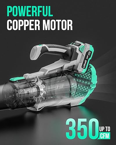 Miniatura 2 de Litheli Soplador de hojas inalámbrico de 20 V soplador de hojas de batería de 350 CFM 85 MPH soplador de hojas de 5 velocidades variables para