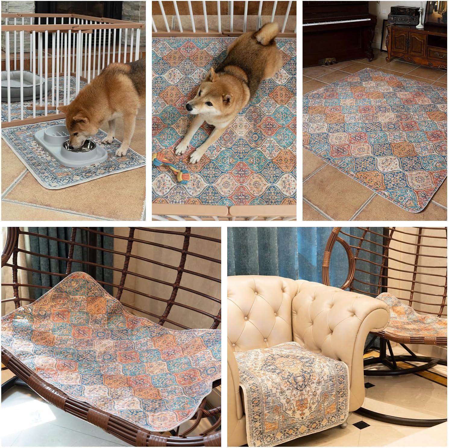 nunubaby Reusable Potty Pads for Dogs for Crates and Floors. Washable Pee Pads for Dogs, Stylish, Non-Slip and Leak-Proof Pee Pads. (Beige/Multi, 54 x54 )