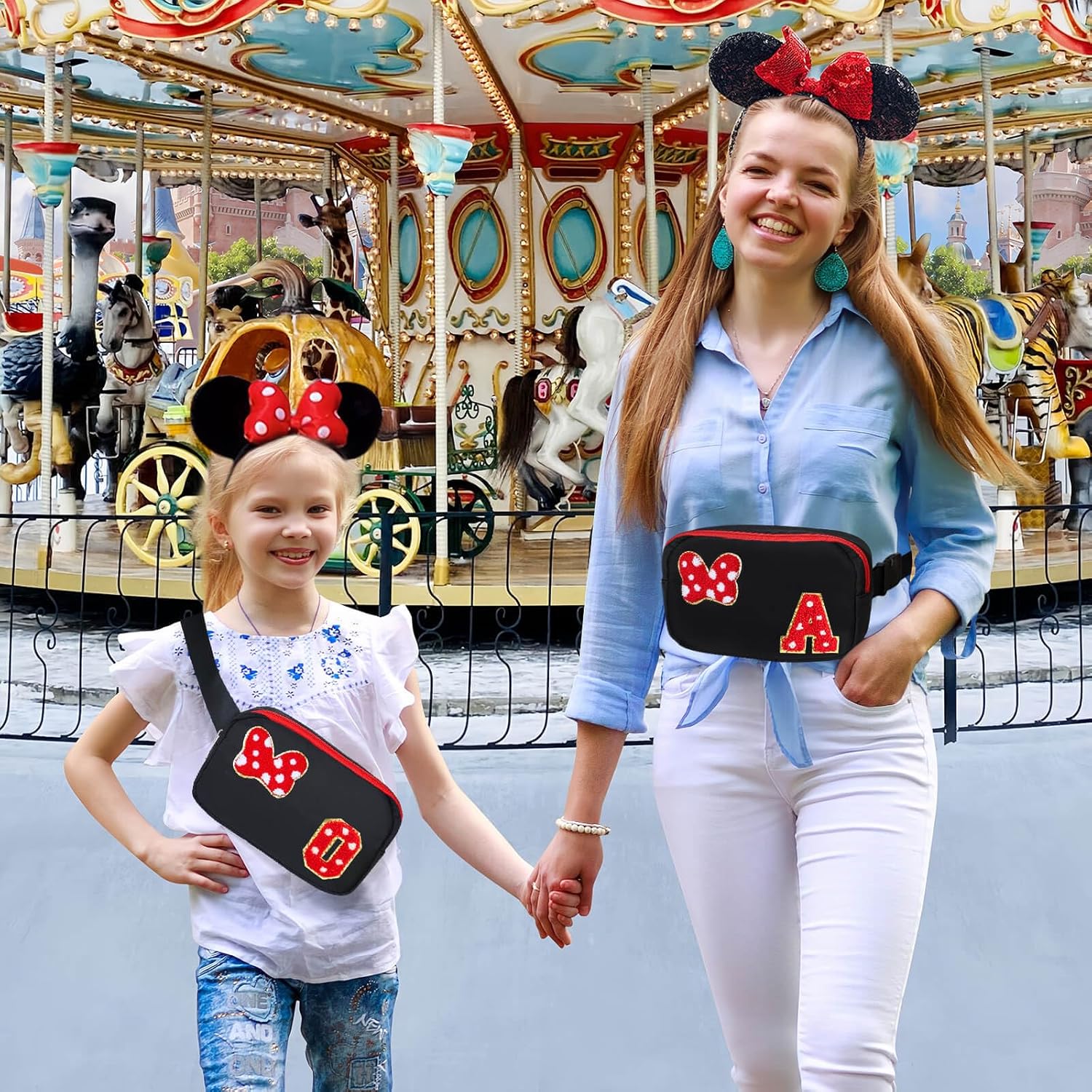 Chenille Initial Letter Bow Mouse Fanny Pack, Waterproof Park Crossbody Bag Christmas Birthday Gifts for Teen Girls Daughter Women Kids Adults, Cute Belt Bag Must Haves for Park Travel (A, Black) - Image 5