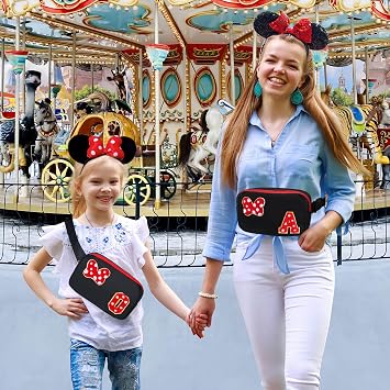 Chenille Initial Letter Bow Mouse Fanny Pack, Waterproof Park Crossbody Bag Christmas Birthday Gifts for Teen Girls Daughter Women Kids Adults, Cute Belt Bag Must Haves for Park Travel (A, Black)