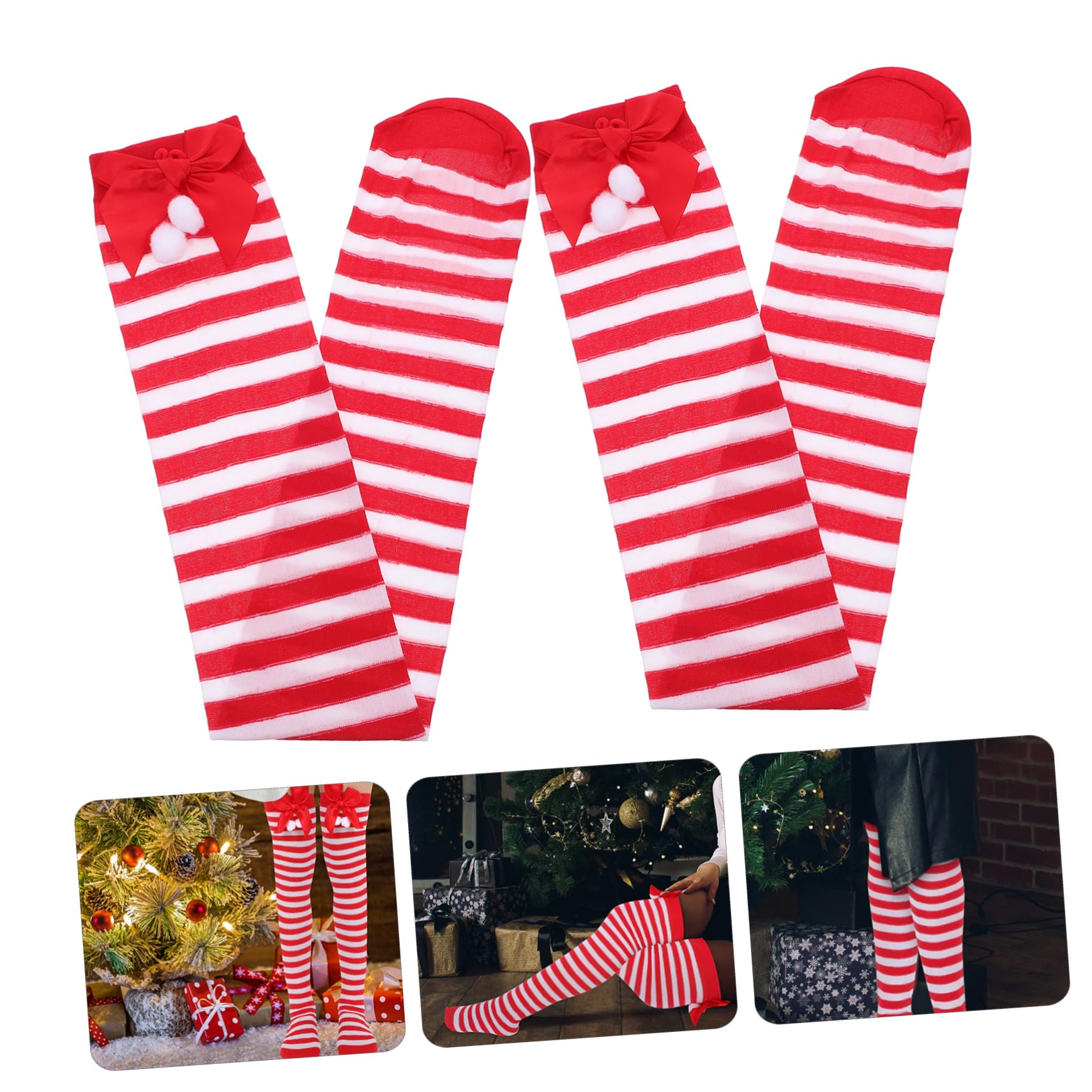 Holibanna Chaussettes de et Chaleureuses avec Nœud Créatif Chaussettes Longues Rayées Rouge et Blanc pour