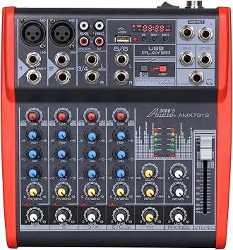 Audio2000S AMX7312 Six-Channel Audio Mixer with USB Interface, DSP Processor, and Phontom Power