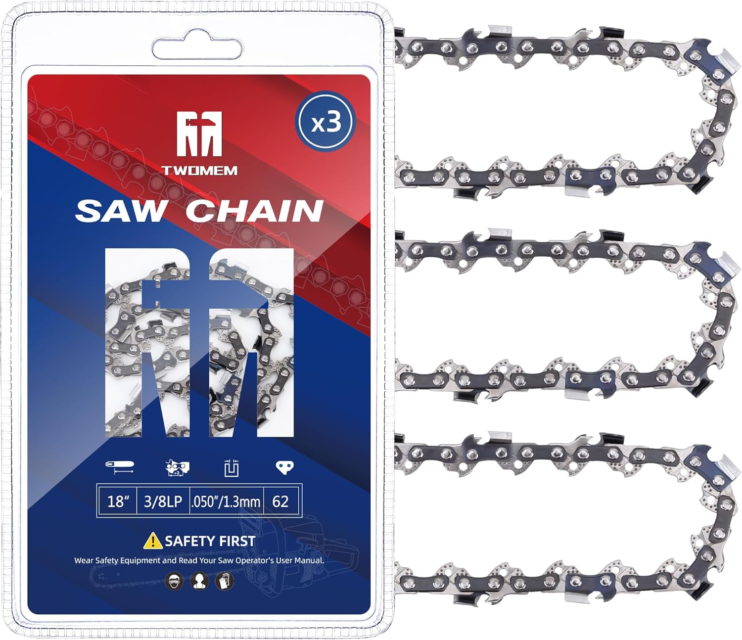 3 Pack 12 Inch Chainsaw Chains 3/8 LP Pitch .050" Gauge 45 Drive Links, 12" Replacement Chain Compatible with Echo 2511T/271T, Greenworks 20262/20292, Craftsman, Husqvarna, Remington, Hart - S45
