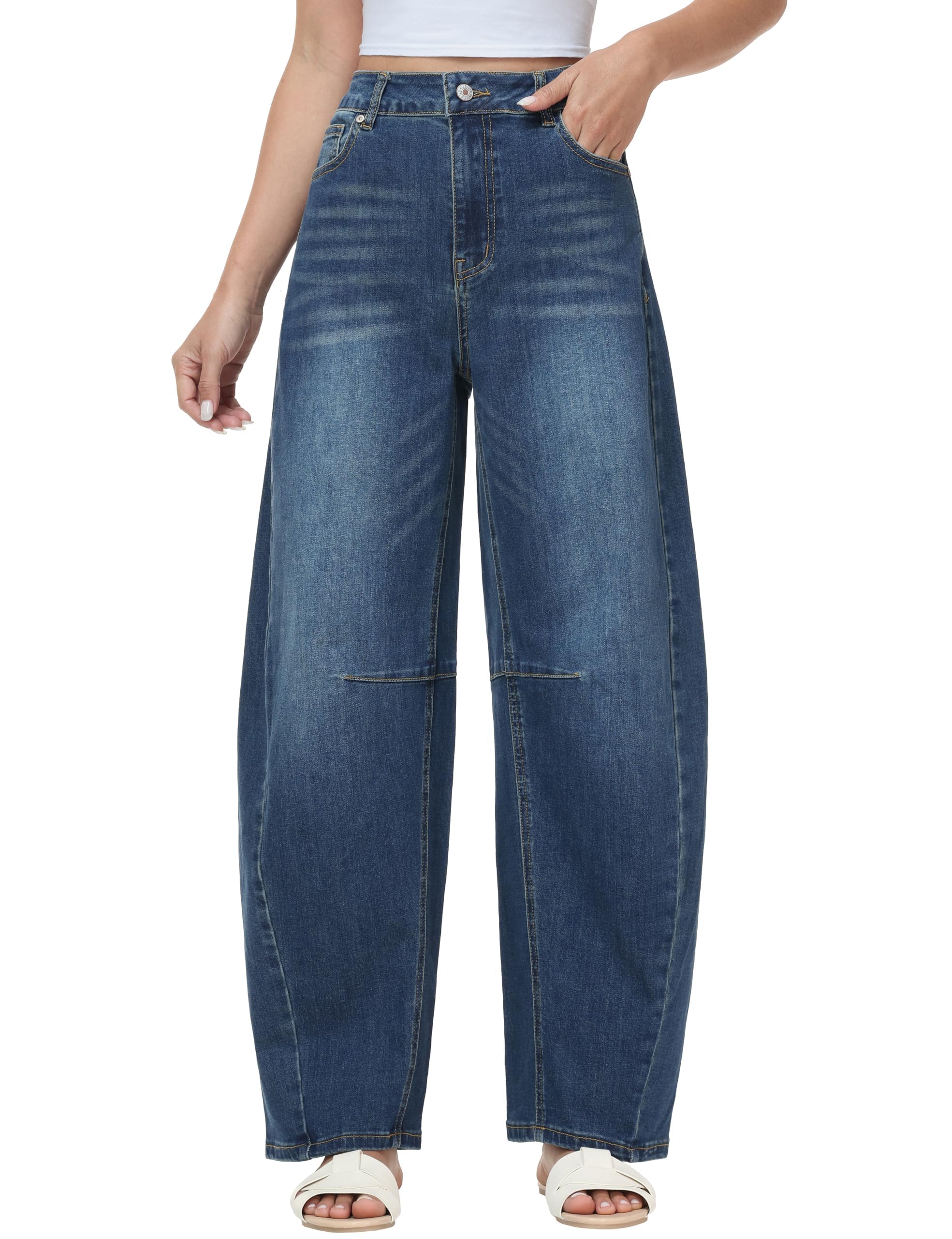 Damen Jeans Barrel Weites Bein Jeans