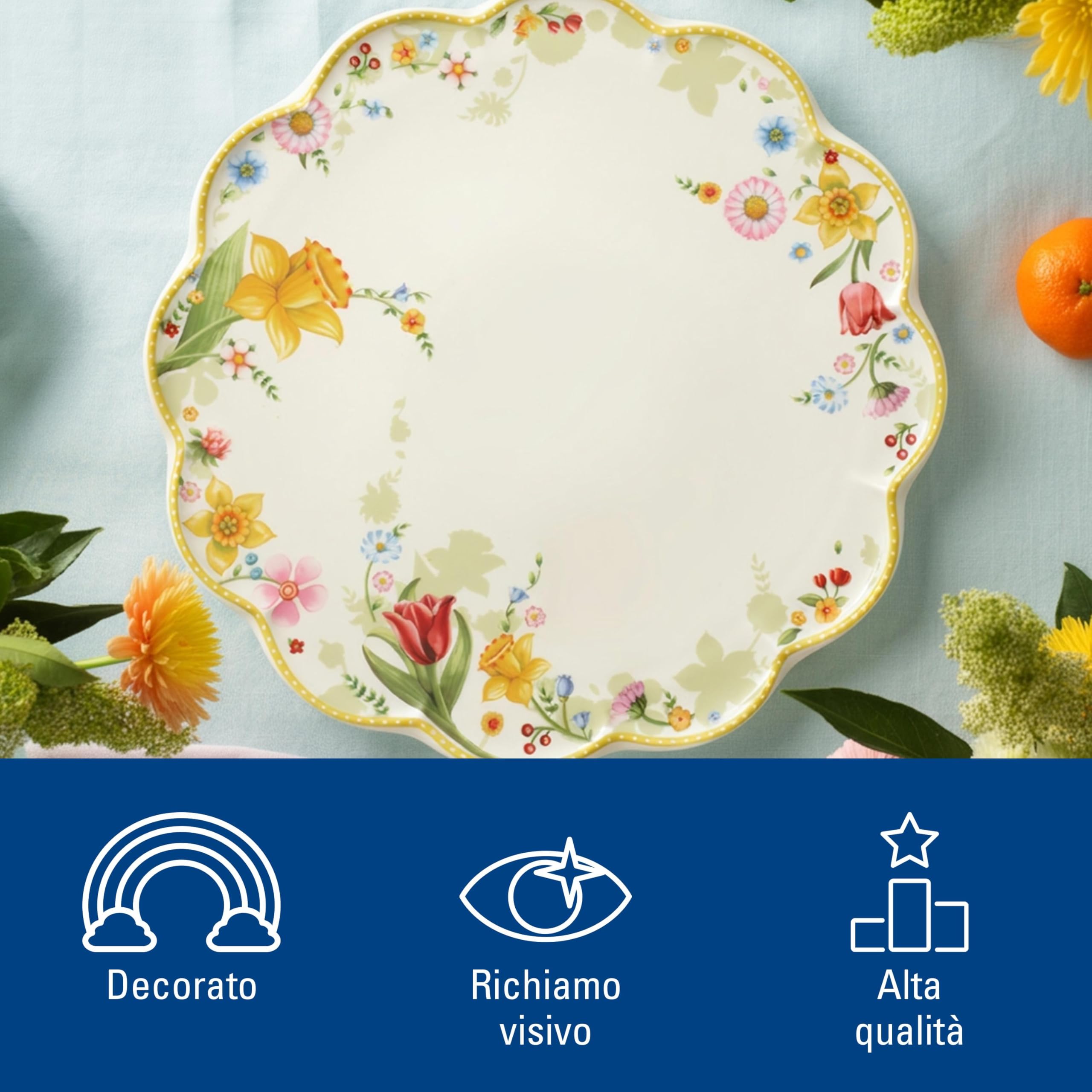 Villeroy & Boch - Spring Awakening Vassoio Per Dolci E Torte Giallo,Verde, Piatto Per Torta, Pasqua Decorazioni, Porcellana Premium
