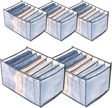 TIGARI Wardrobe Clothes Organizer for Drawers, Washable Clothes Organizer for Folded Clothes, Clothing Storage, Portable Closet Organizer for Thin Jeans, Trousers, T-shirts, Skirts Gray