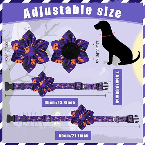 Vista 17 de Silkfly 6 collares de perro de vacaciones para Halloween, flores, otoño, arce, pavo, calabaza, collar ajustable con hebilla de plástico