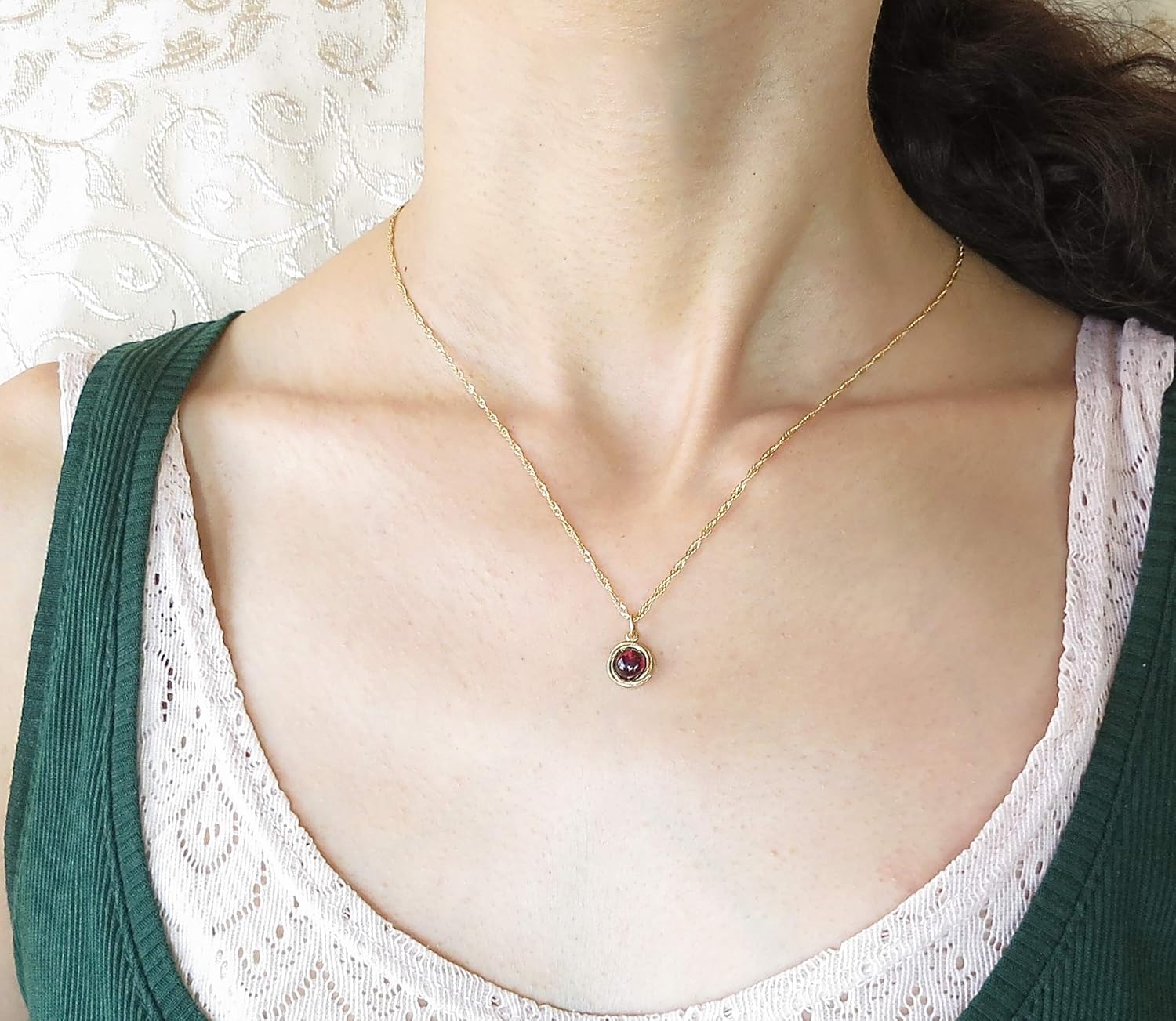 Garnet Necklace, Gold Necklace for Women, Round Red Stone Pendant, Chic necklace, Dainty Minimalist Circle Necklace, Handmade Bohemian Jewelry for Everyday Wear - Image 7