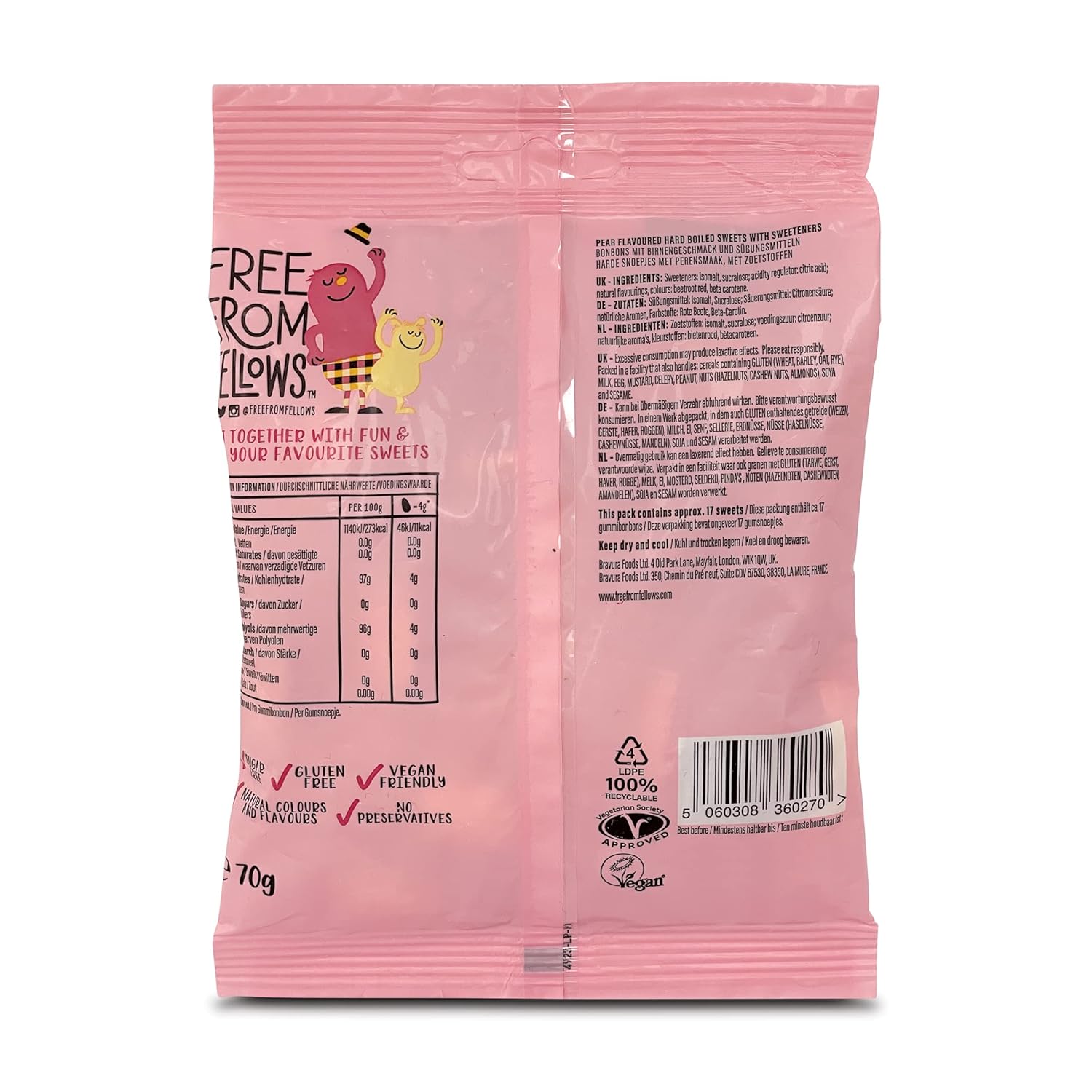 Free From Fellows Sugar Free Pear Drops Sweets 2.46oz