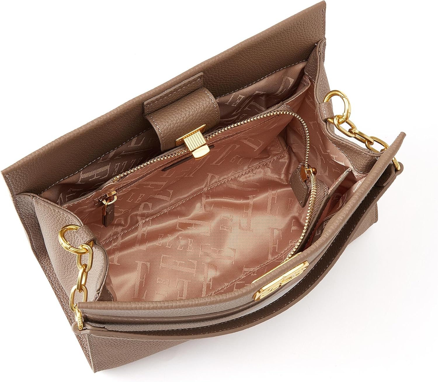 ELLE Women's Structured Full Grain Leather Top Handle Bag with Detachable Strap