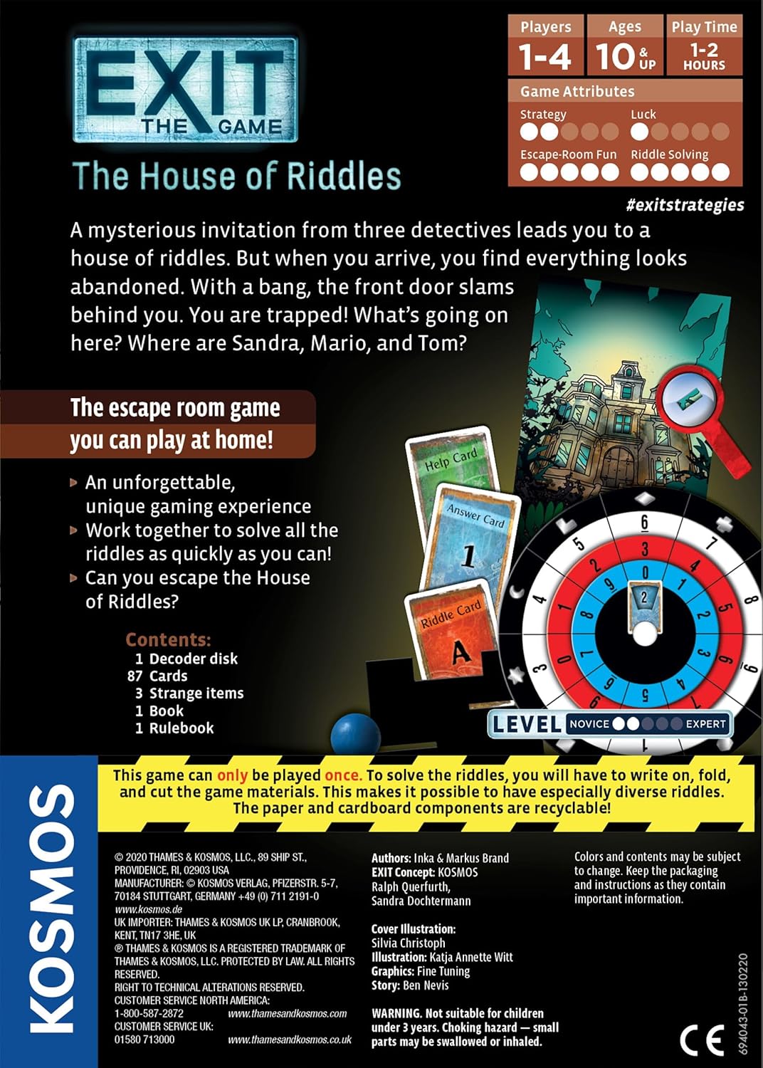 The House of Riddles | Exit: The Game - A Kosmos Game from Thames & Kosmos | Family-Friendly, Card-Based At-Home Escape Room Experience for 1 To 4 Players, Ages 10+, Multi-colored