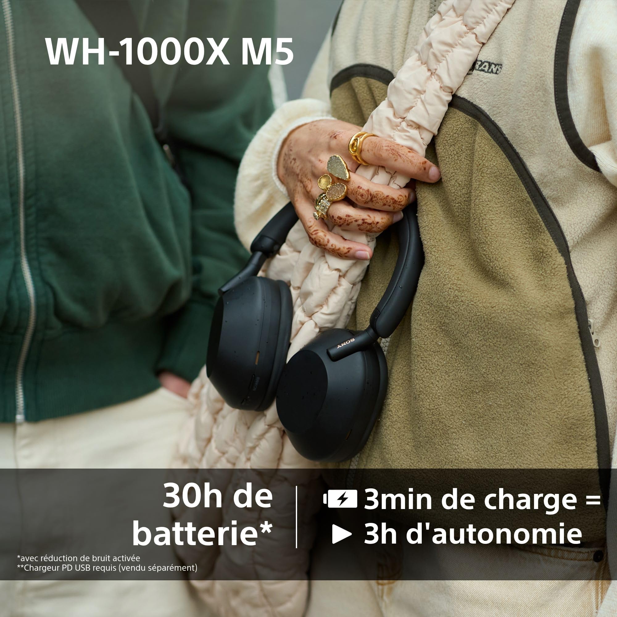 Sony WH-1000XM5 - Étui Rigide, Casque sans Fil Haut de Gamme à réduction de Bruit, Bluetooth, qualité d'appel Claire, Audio Hi Res, 30h d'autonomie, étui Rigide, iOS et Android - Noir