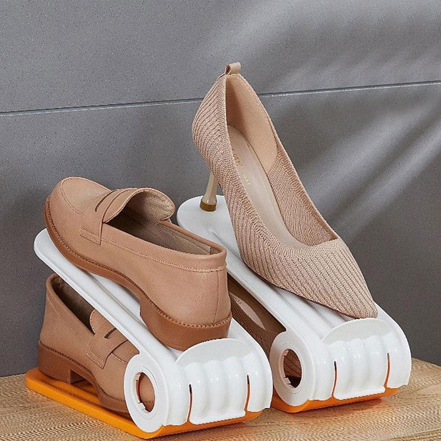 2 Pcs Adjustable Shoe Stacker Shoe Slot Organiser Double Layer Rack Organiser with 4 Different Heights (Color) Space Saving Rack
