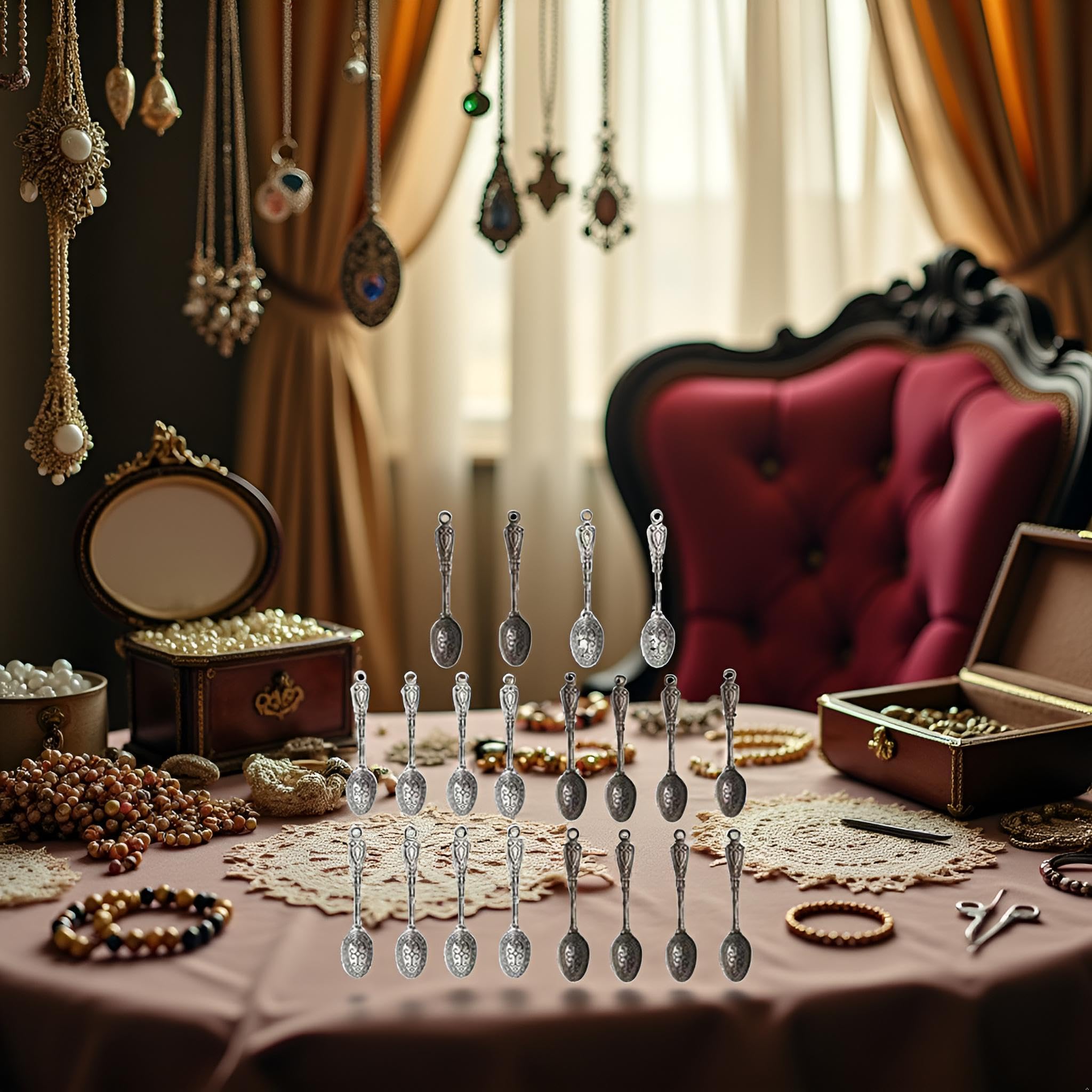 20Pcs Antique Silver Color 10 x 49 mm Vintage Carved Spoon Metal Charms Accessories Beading Supplies for Women,DIY Craft Jewelry Making Necklace Bracelet Key Chain,Beading and Jewelry Making