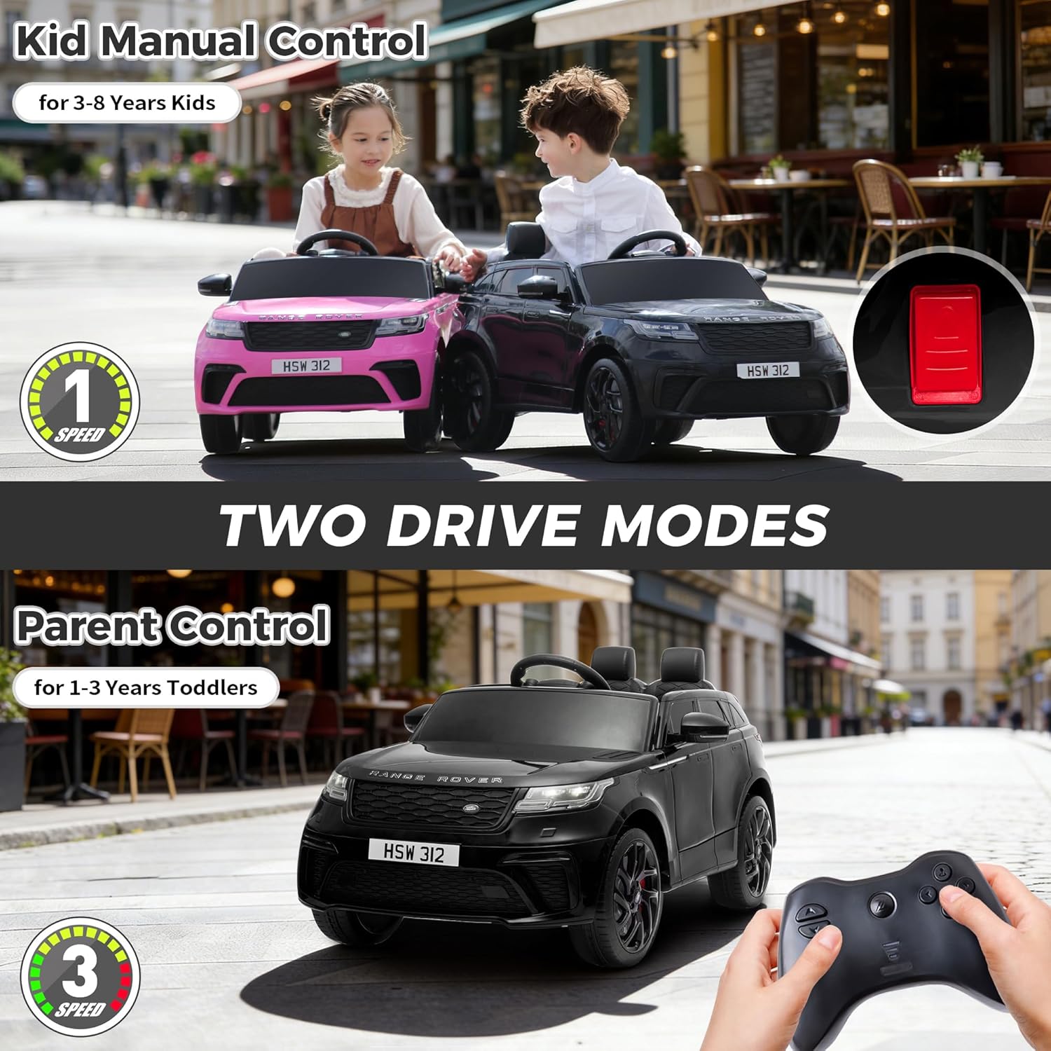 TOBBI 12V Kids Electric Ride On Car, Licensed Land Rover Velar Parente Remote Control Toy Toddler Battery Powered 4 Wheeler Vehicle to Drive with Safety Belt/Horn & LED Lights for Child Under 8-Black