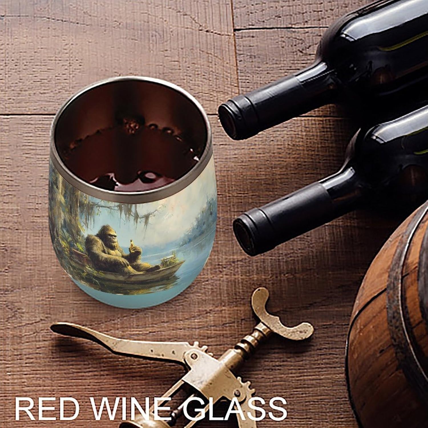 Bigfoot Drinking In Boat Insulated Drinking Cup Stainless Steel Coffee Mug Wine Tumbler with Lid 12OZ