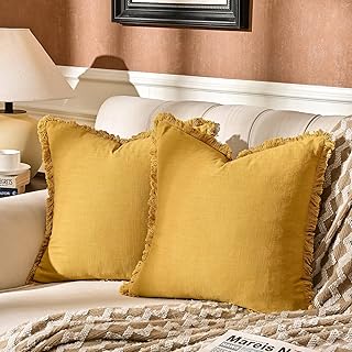 AmHoo Pack of 2 Linen Pillow Covers with Tassels Fringed Decorative Rust...