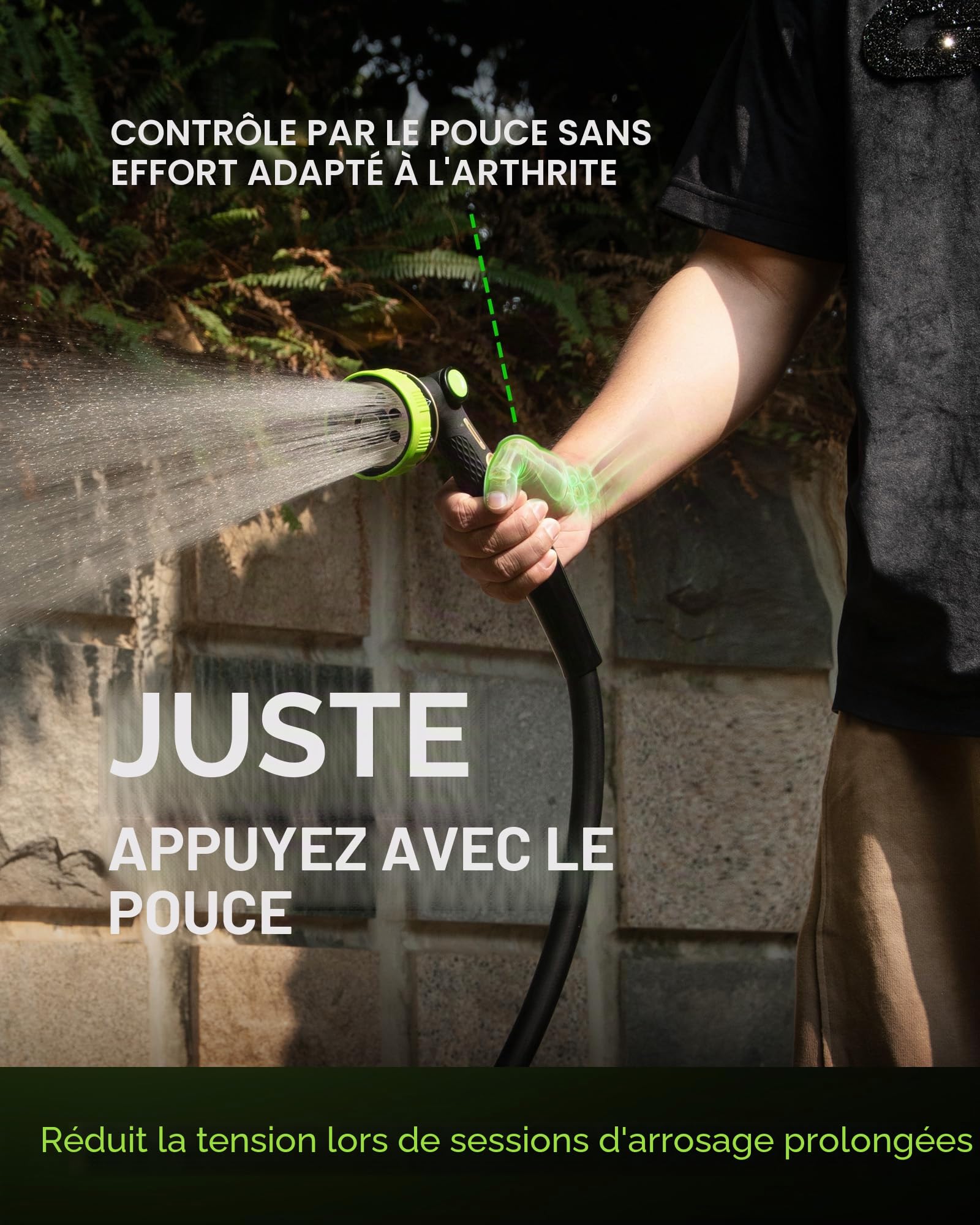 RAINPOINT Douchette de jardin en métal 8 fonctions - Débit d'eau réglable - Vert olive