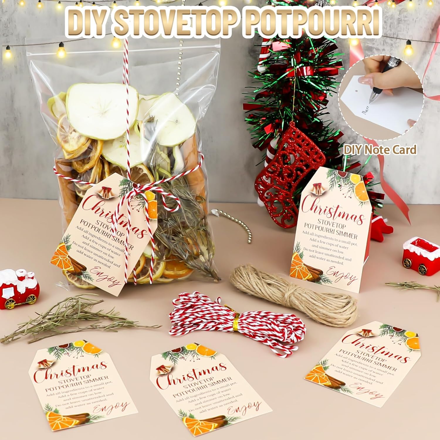 24 Set 50 Pcs Christmas Potpourri Cellophane Bags Resealable Closure Potpourri Gift Bags Stovetop Simmer Instruction Tags DIY Crafting Stovetop Simmer for Home Christmas Party Gift Decor Friend