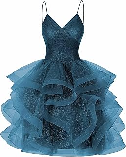 Glitter Tulle Tiered Short Homecoming Dresses for Juniors 2025 Ruffle A-Line Spaghetti Straps Prom Cocktail Dress YO067 - Buy now