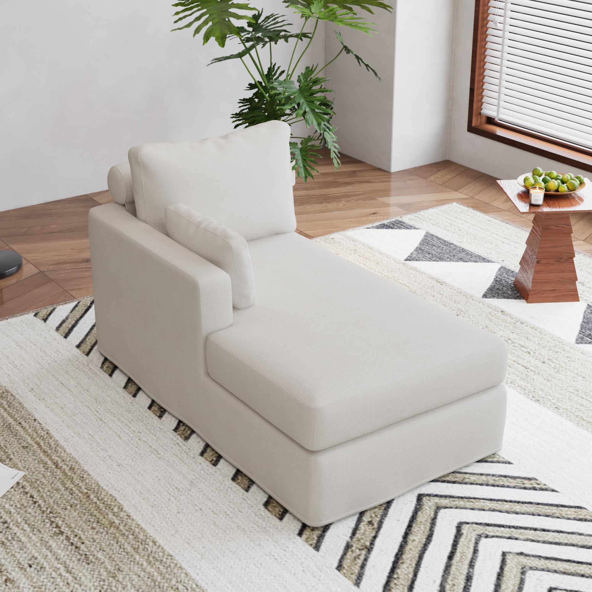 Chifee & Vingol 31.89" Chaise Lounge with Left Armrest Upholstered Modern Lounge Couch Sleeper Sofa with Cushions & Pillows for Living Room Bedroom Reading Nook,Ivory