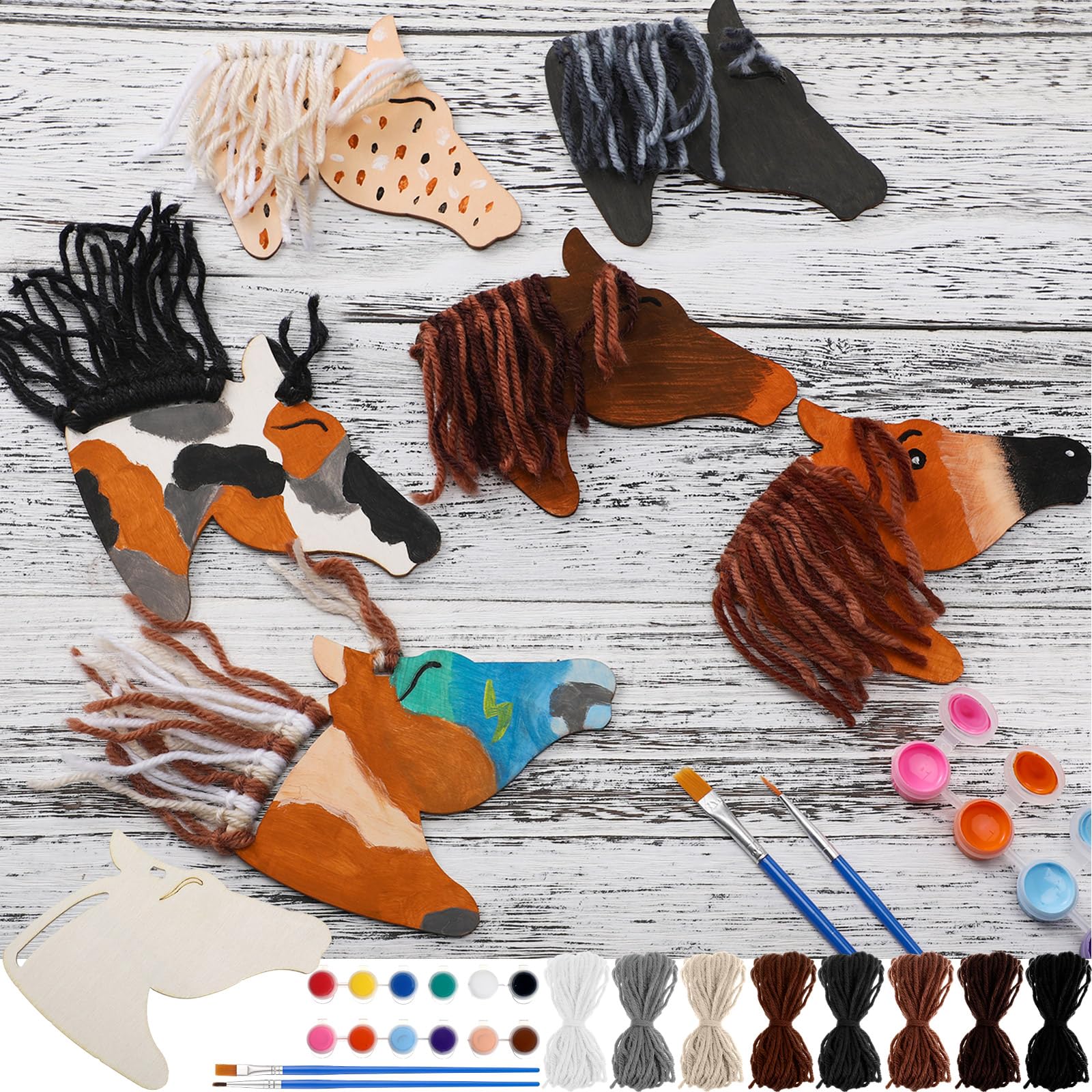 Geelin 24 Pcs Wooden Horse Craft Western Unfinished Cutouts DIY Paint Set