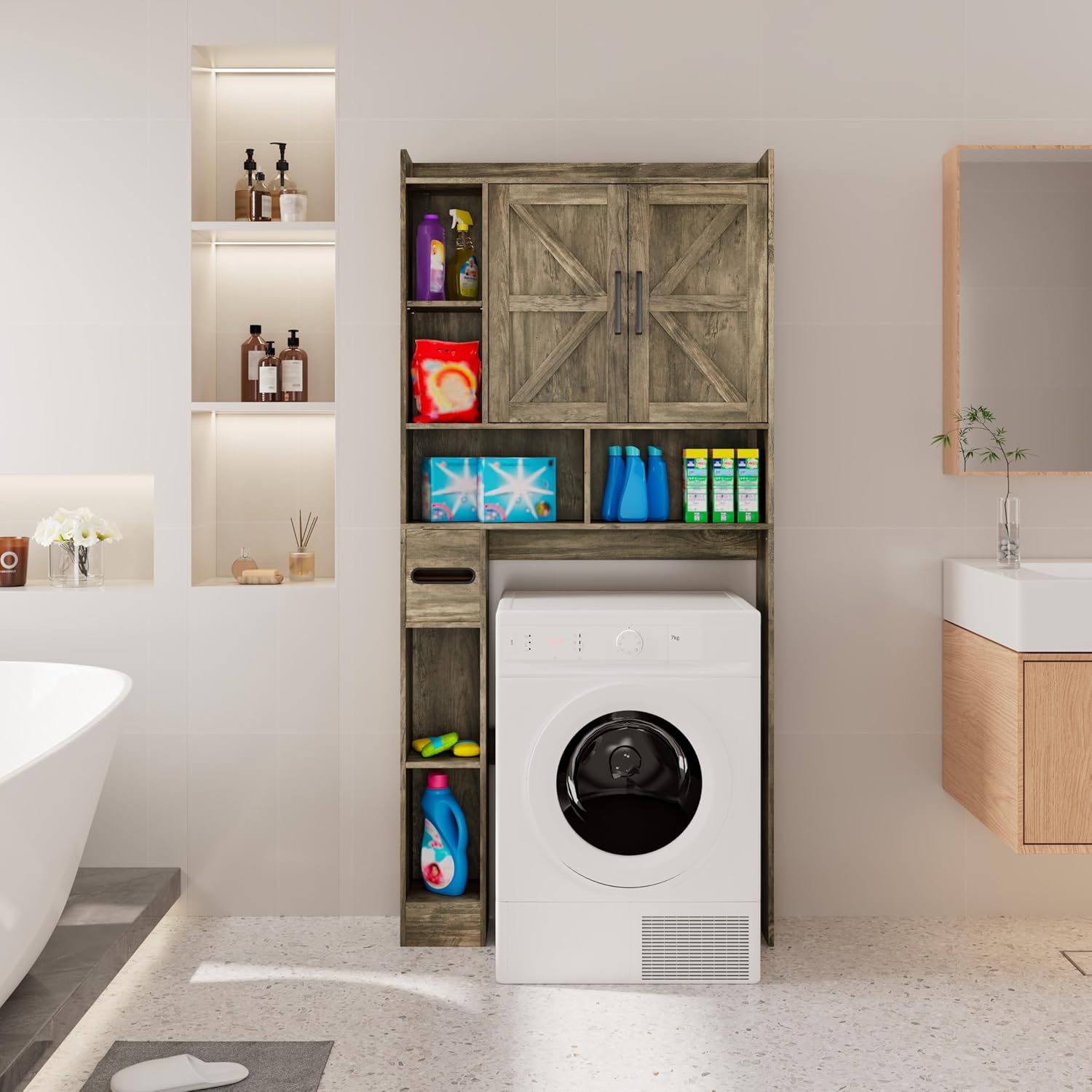 NUNU LAB Over The Toilet Storage Cabinet, Above Toilet Cabinets, Bathroom Storage Cabinet, Over Toilet Storage Cabinet, Simple & Stylis, for Bathroom (WD)