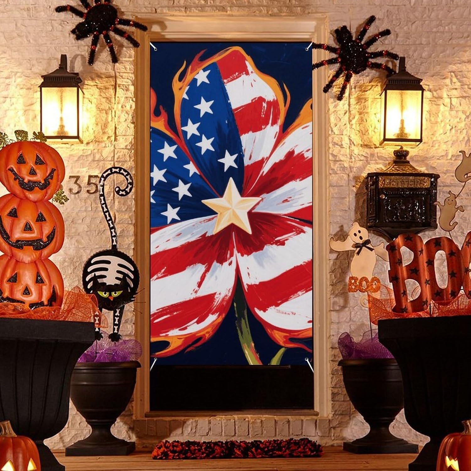 American Flag Flower Decoration Door Banner Welcome Door Cover image 4