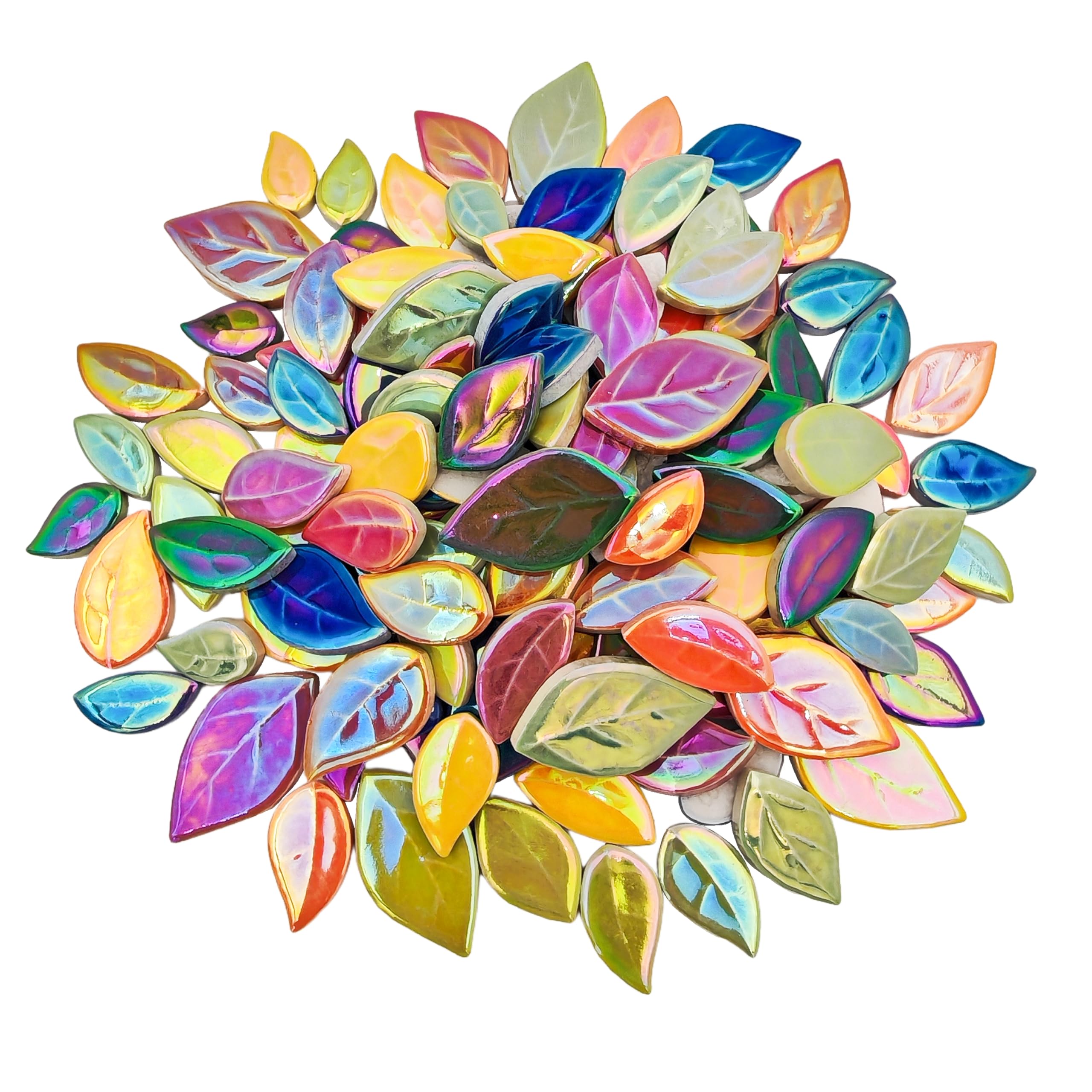 500g/1.1lb Leaf-Shaped Ceramic Mosaic Tiles,Ceramic Mosaic Pieces for Crafts,Home Decoration or DIY Crafts,Mosaic Making Supplies. (Iridescent Mixed Color)