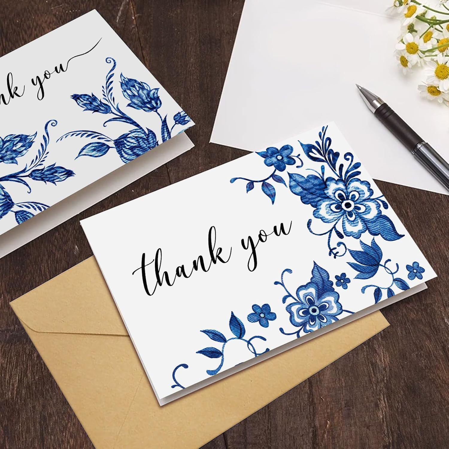Blue and White Porcelain Thank You Cards Set - 24 Floral Greeting Cards with Envelopes and Stickers, 4x6 Inches Thank You Notes, Perfect for Birthdays, Weddings, Bridal Shower - Image 5