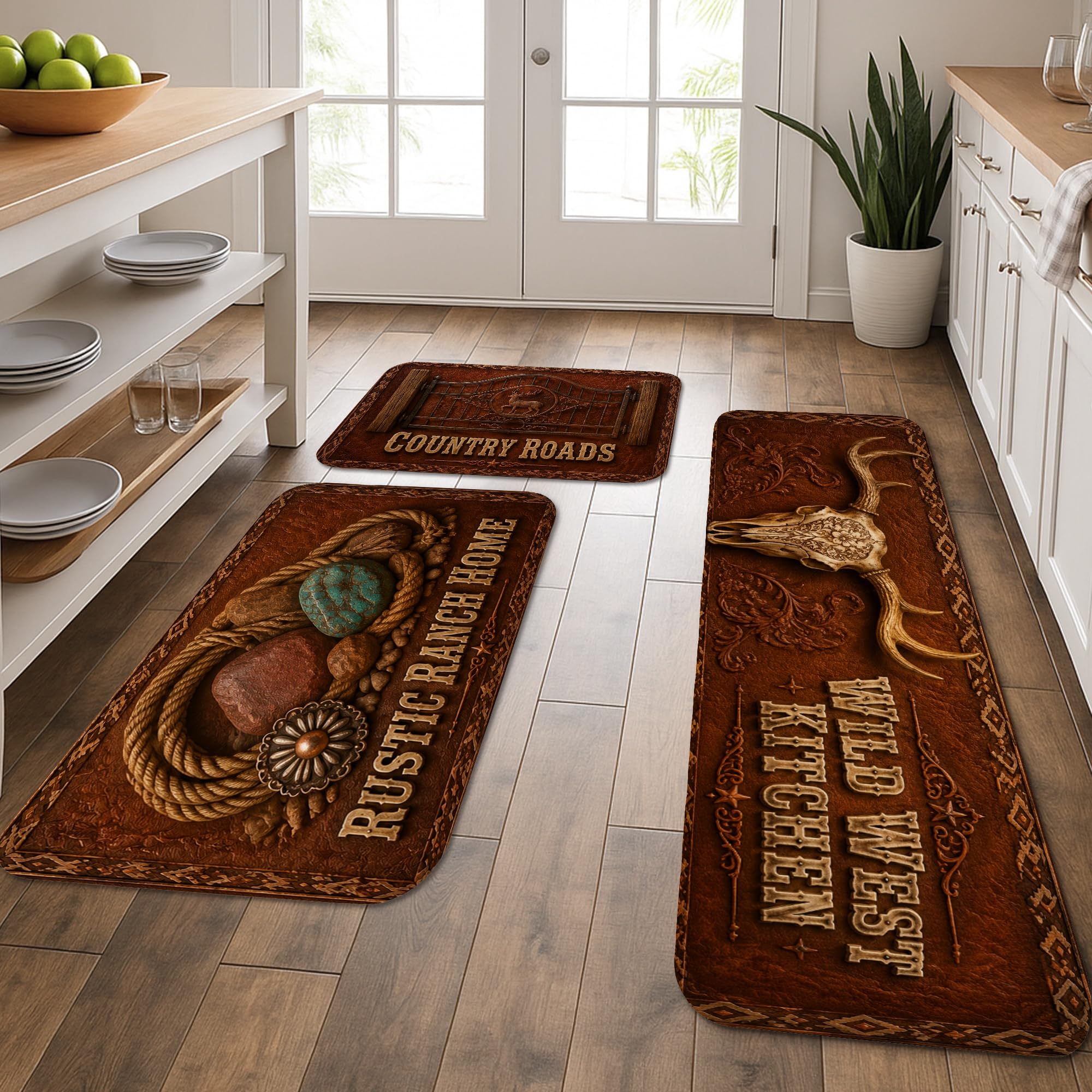 Tapis de cuisine rustiques lavables pour sol vintage et décoration de buanderie lot de 3