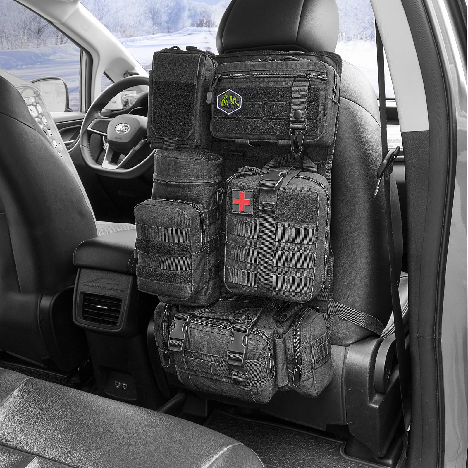 Molle Auto Organizer Tactical Car Seat Back Organizer 5 Detachable Pouches