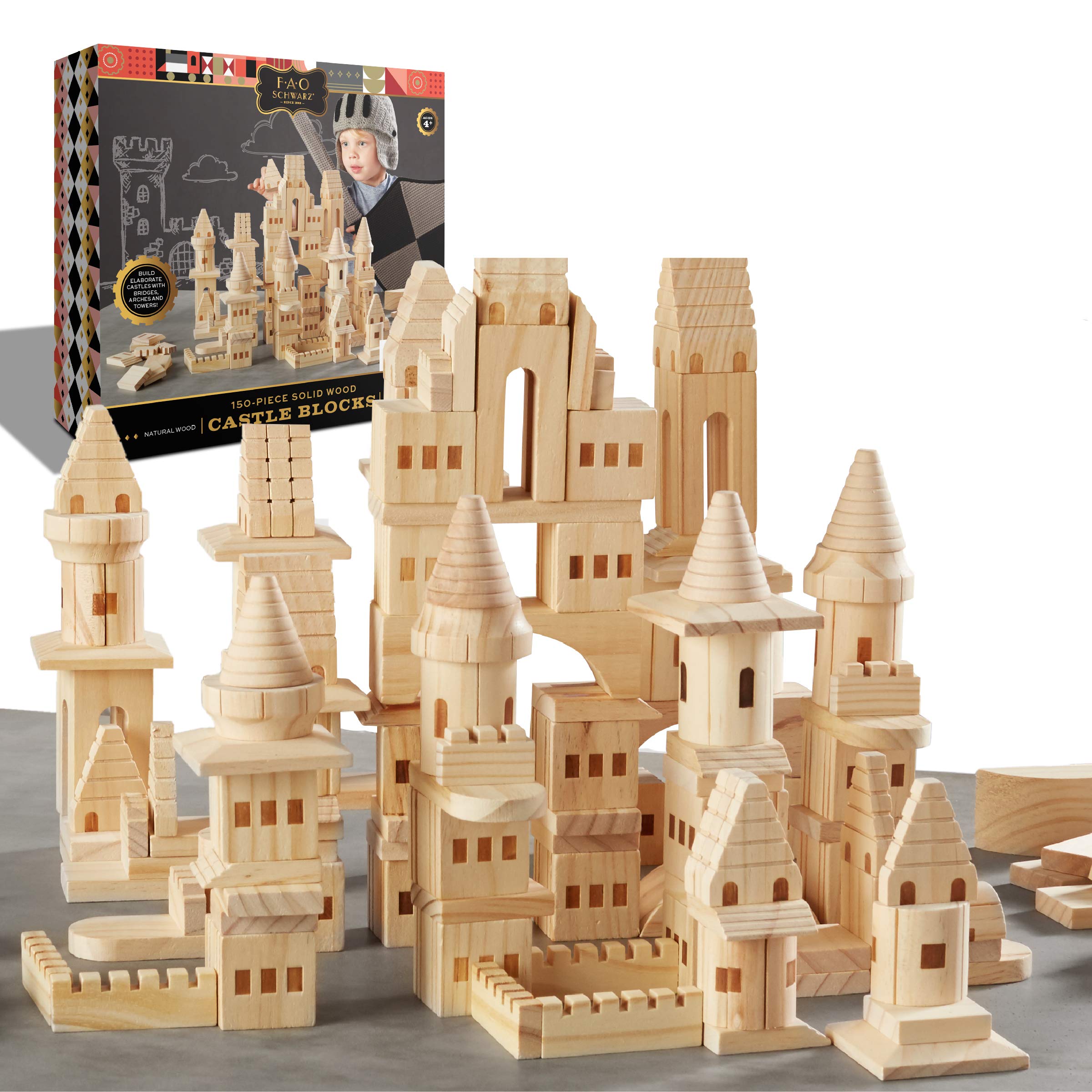 Wooden Castle Building Blocks Set, Toy 