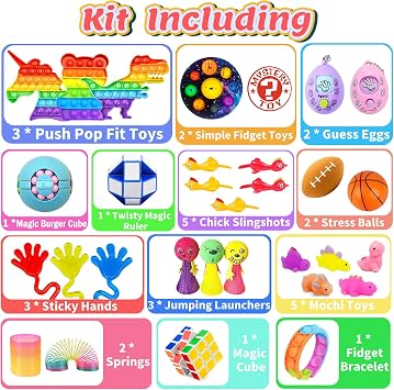 Chennyfun Rainbow Unicorn Fidget Toys Pack,Stress Reliever Fidget Toys Set | For Kids and Adults, Party Favors, Treasure Chest Goodie Bag Rewards for Autistic ADHD - Autism Bulk Fidgets Box Gifts