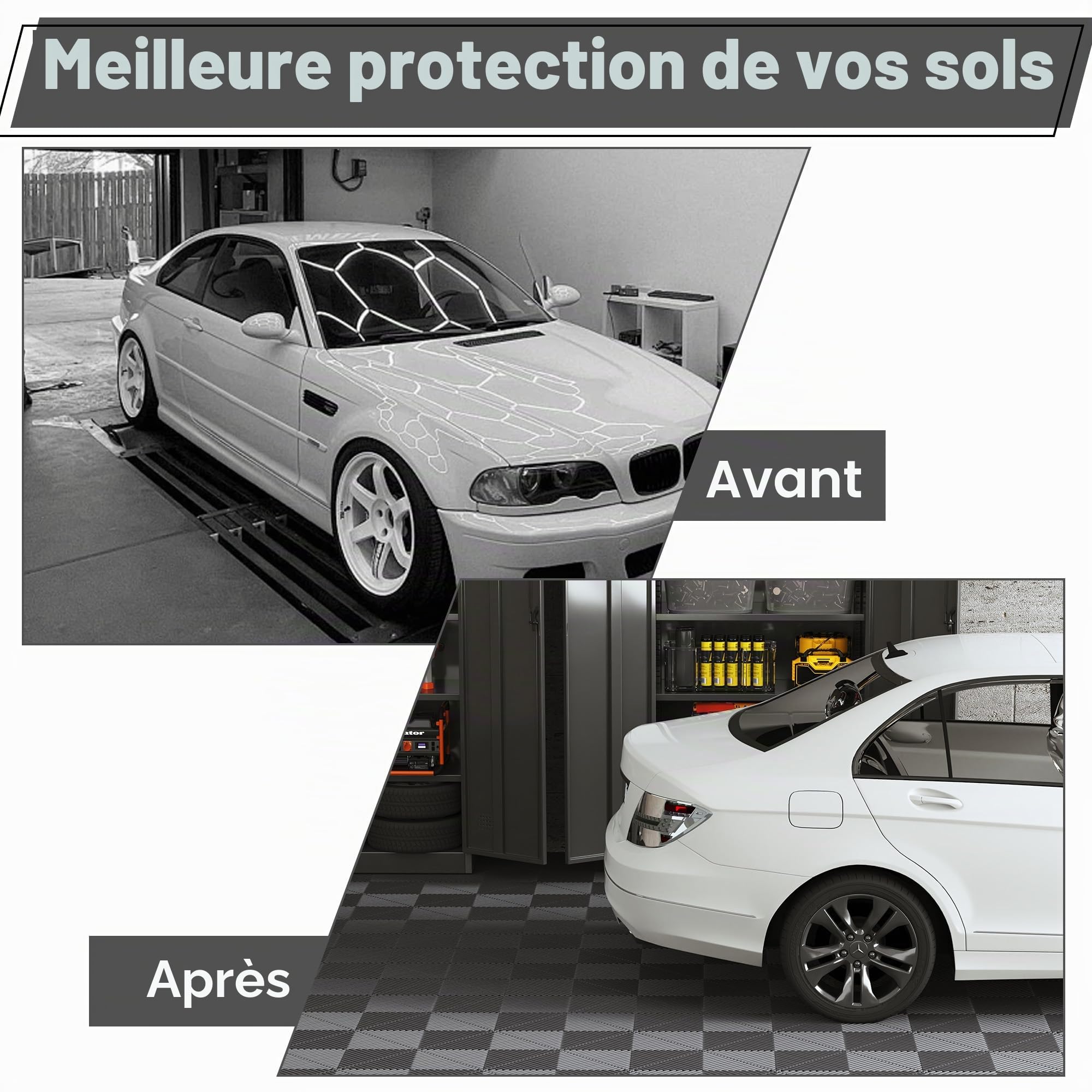Lot de 20 dalles de sol en polypropylène 40 x 40 cm - Tapis de sol de garage emboîtables - Tapis de drainage pour garage, intérieur extérieur, piscine, capacité de charge : 3200 kg (3,2 m²)