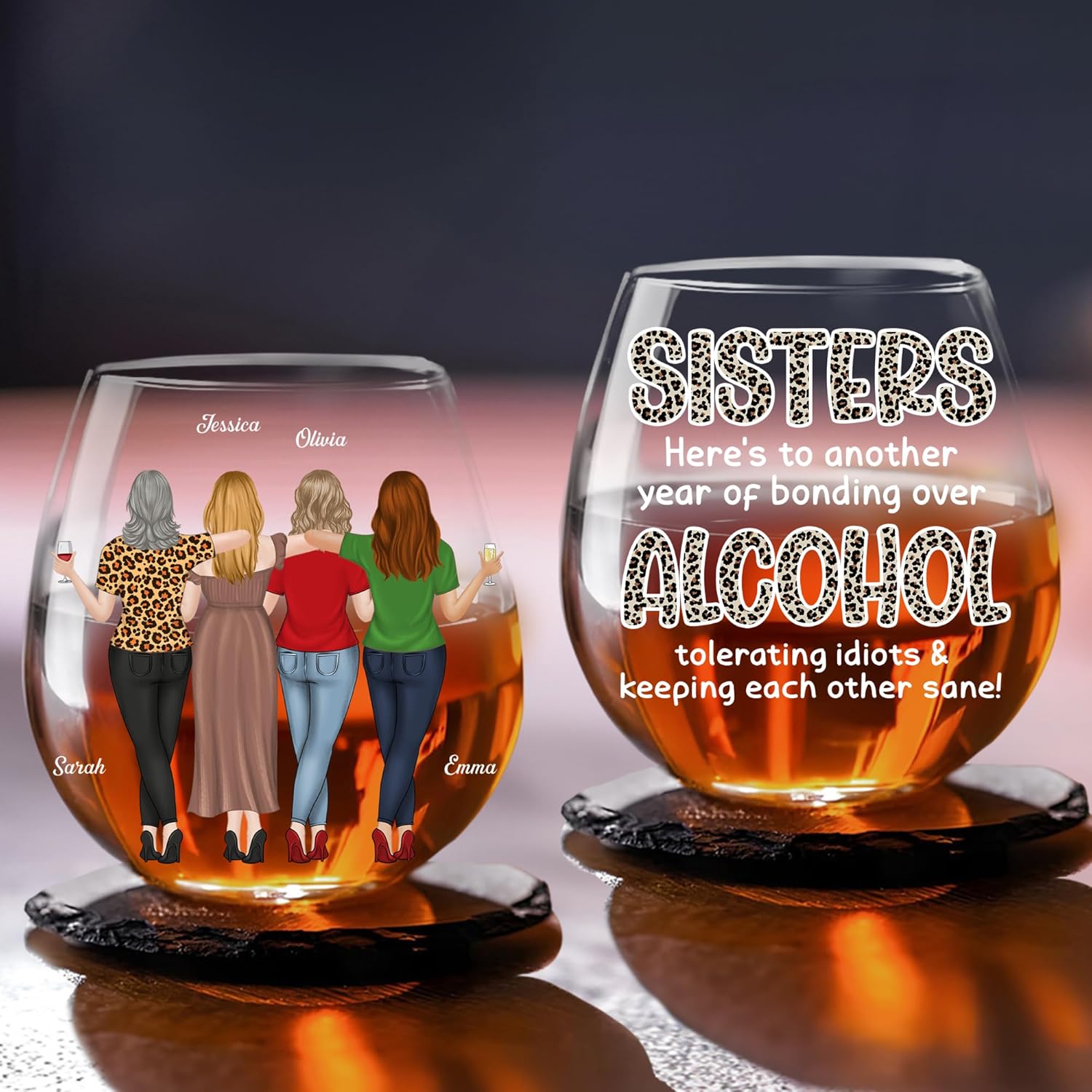 Wrappiness Bestie Personalized Custom Wine Glass - Here's To Another Year Of Bonding Over Alcohol, Funny Gift for Best Friends Women Sisters BFF Troll Mug W15-03-202