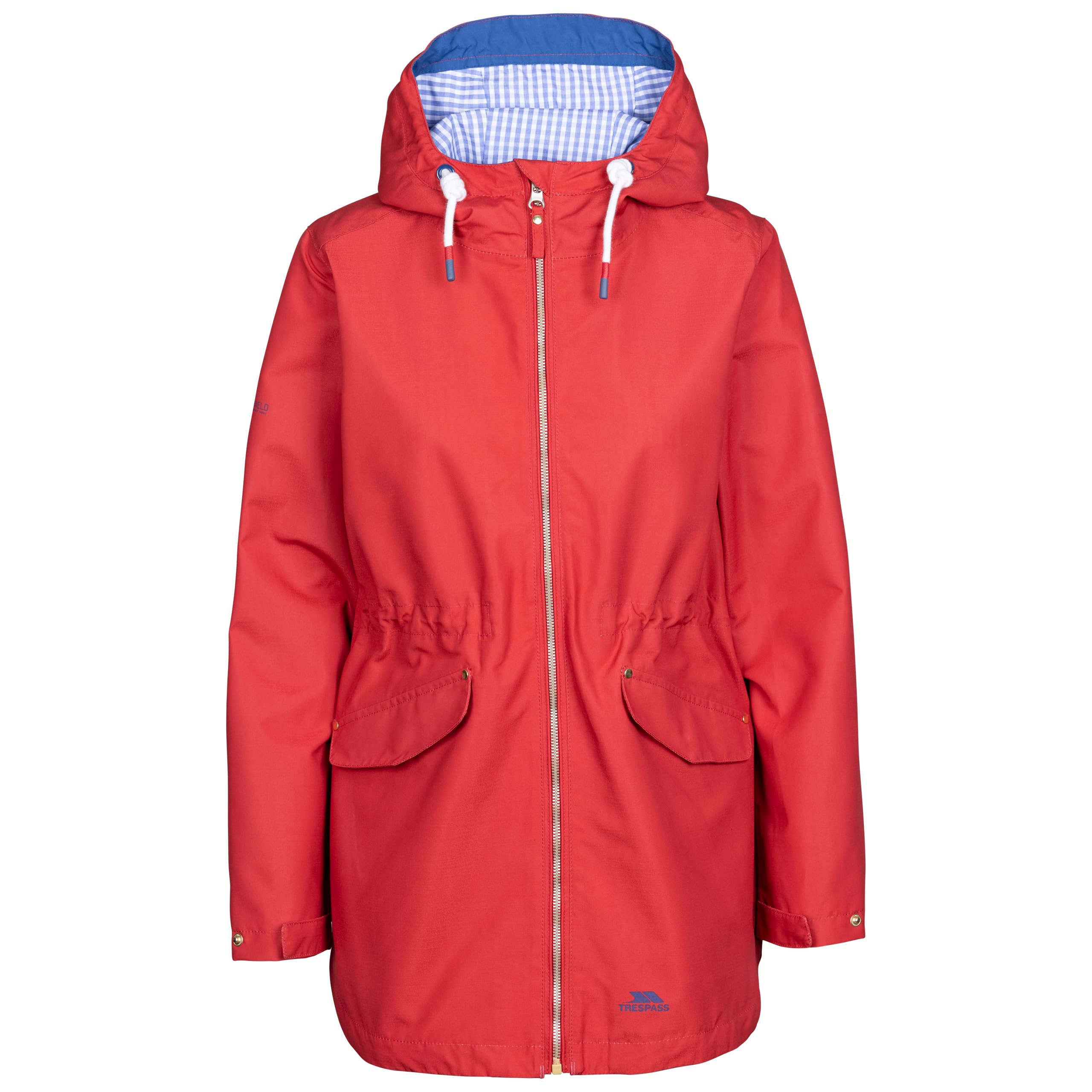 Trespass Women's Red Waterproof Jacket Longer Length Gingham Lining Finch